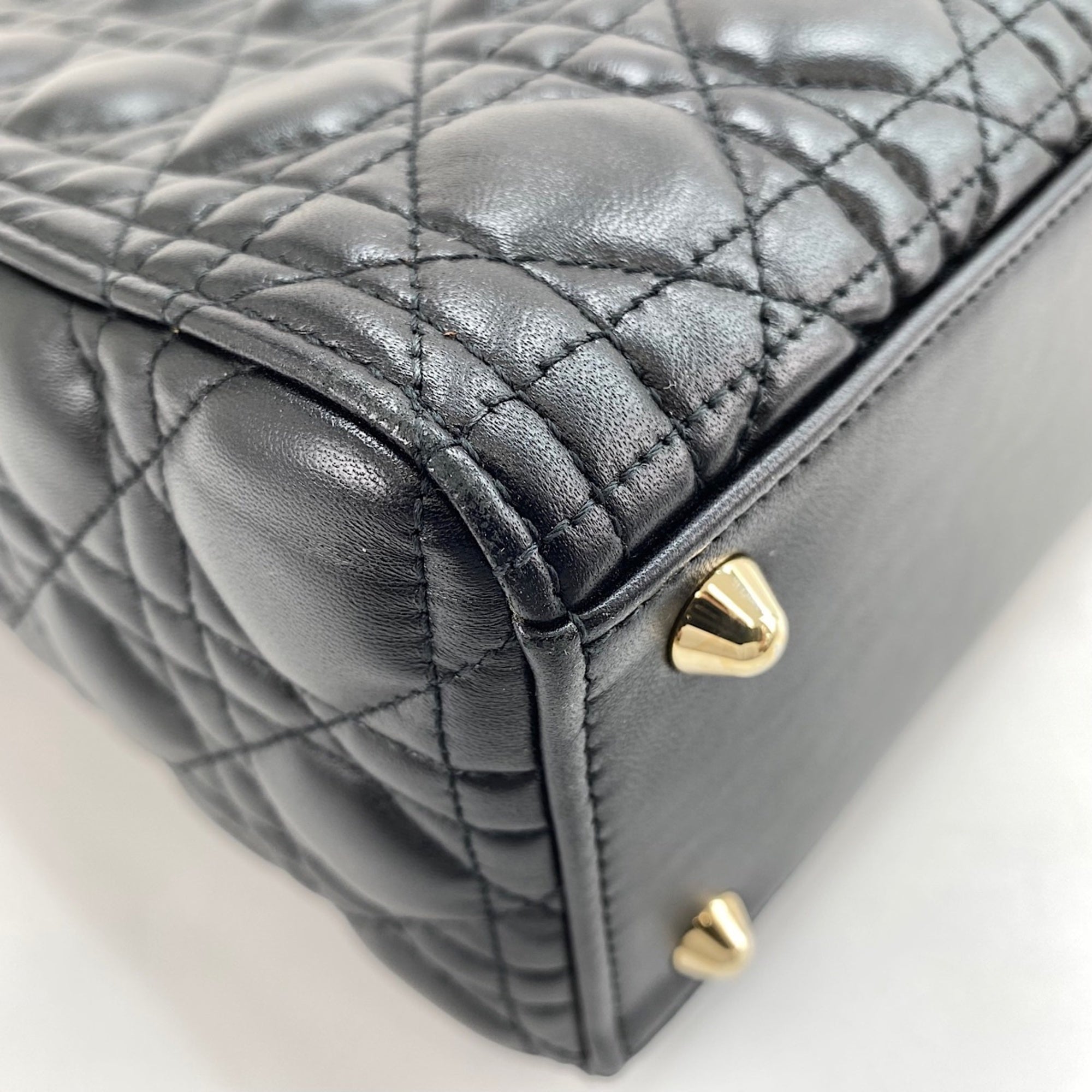 Christian Dior Lady Dior Black Leather Handbag (Pre-Owned)