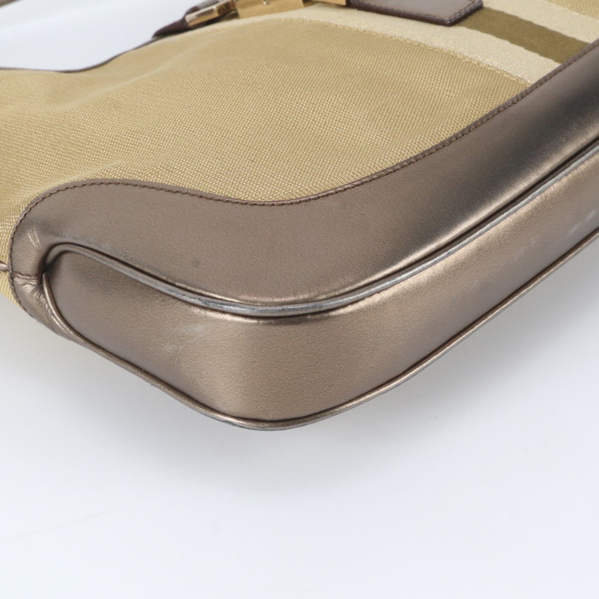 Gucci Brown Gold Leather Canvas Handbag Shoulder Bag (Pre-Owned)