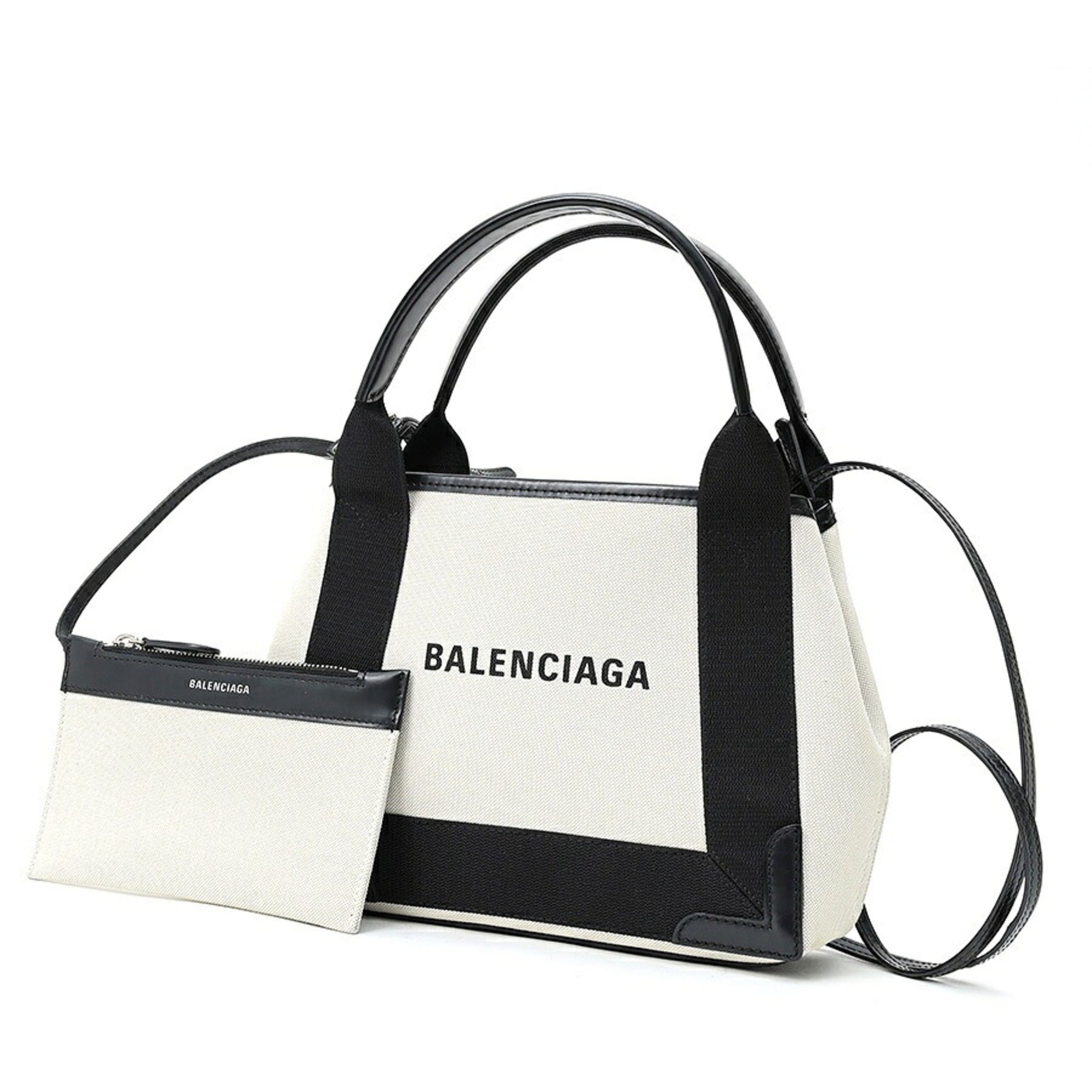 Balenciaga Black Light Beige Cotton Canvas Leather Handbag (Pre-Owned)