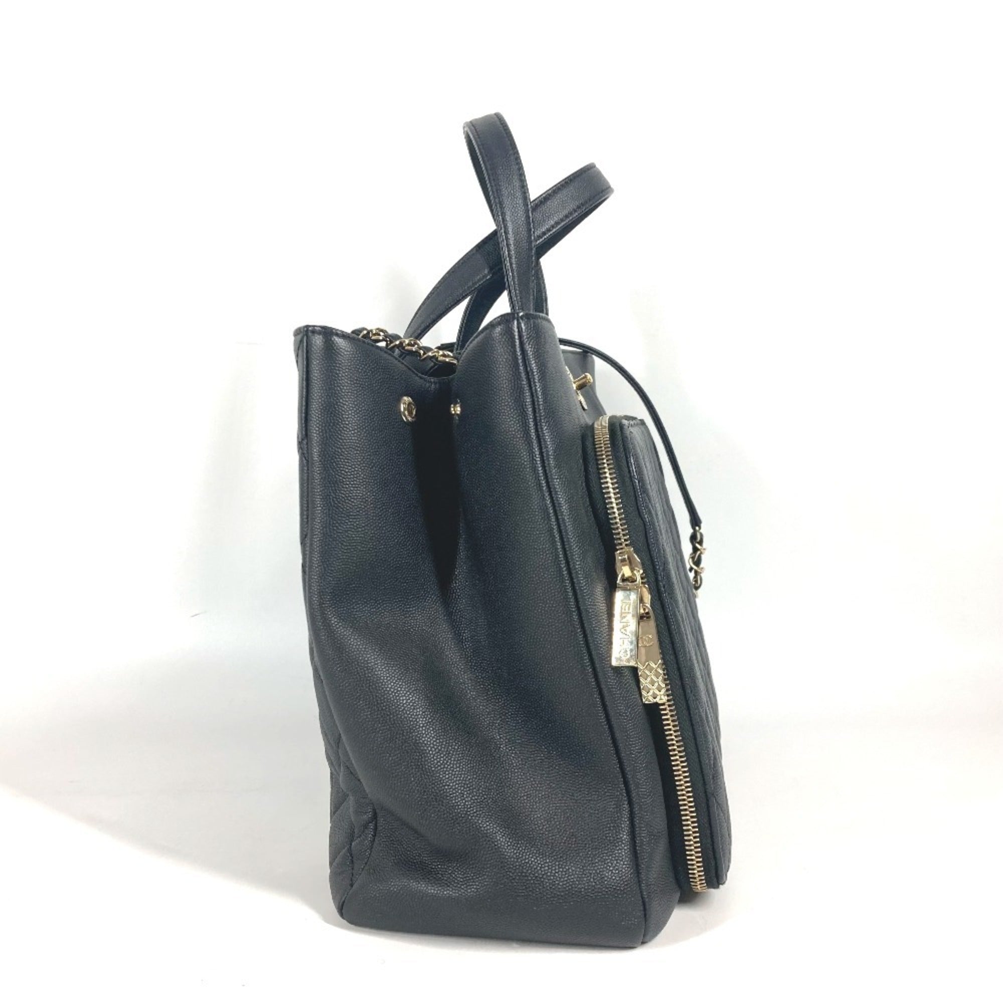 Chanel Black Grained Calfskin Shoulder Bag Tote Bag (Pre-Owned)