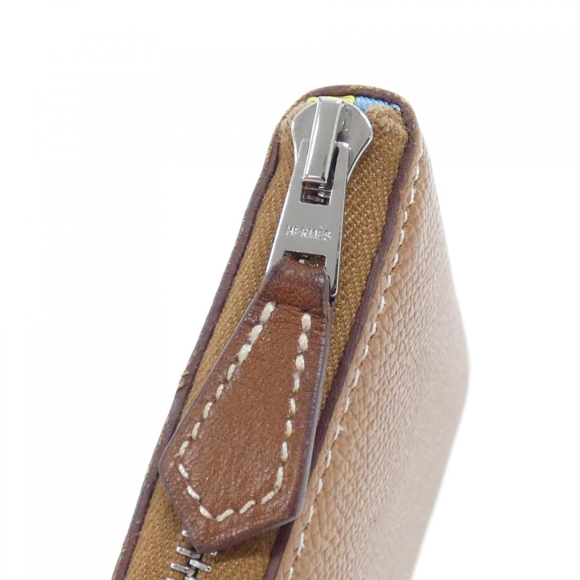 Hermes Gold Beige Celeste Epsom Leather Silk Wallet (Bi-Fold) (Pre-Owned)