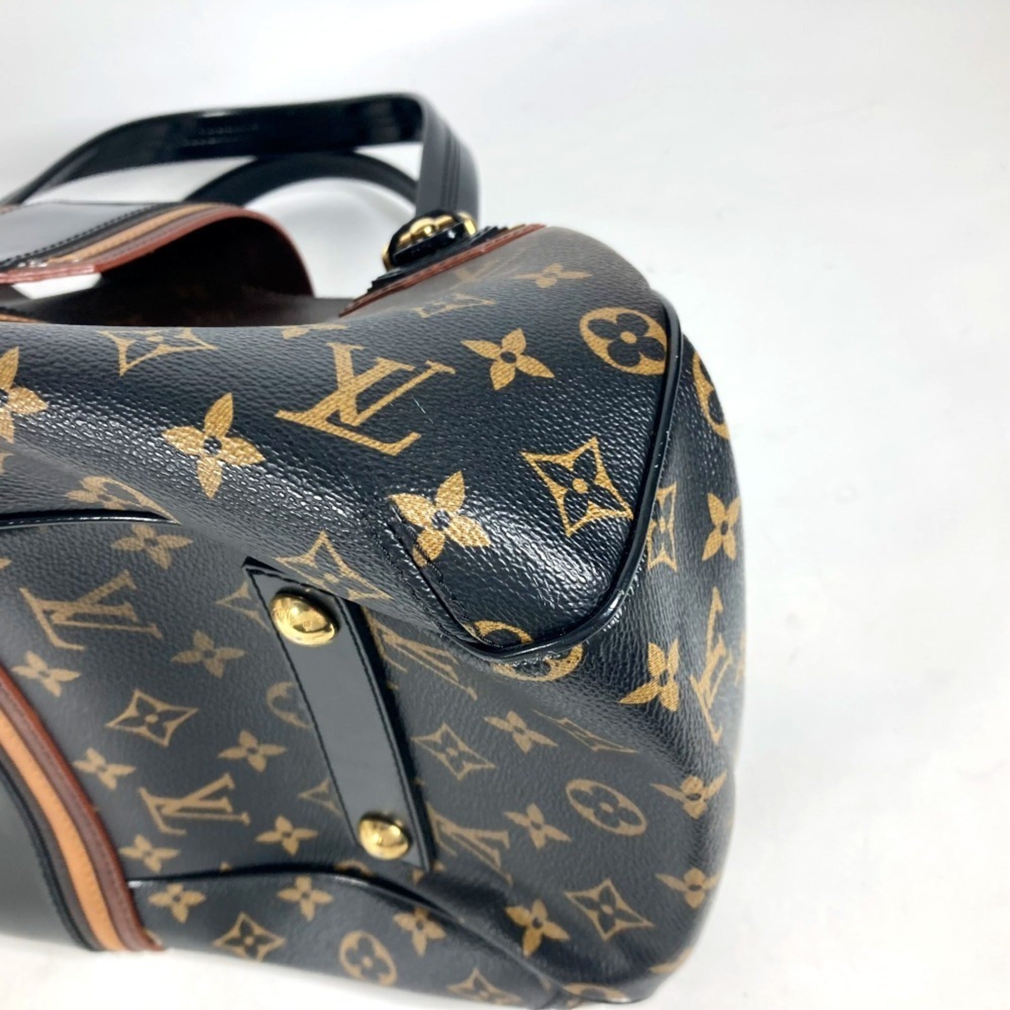Louis Vuitton Black Brown Canvas Boston Bag Shoulder Bag (Pre-Owned)
