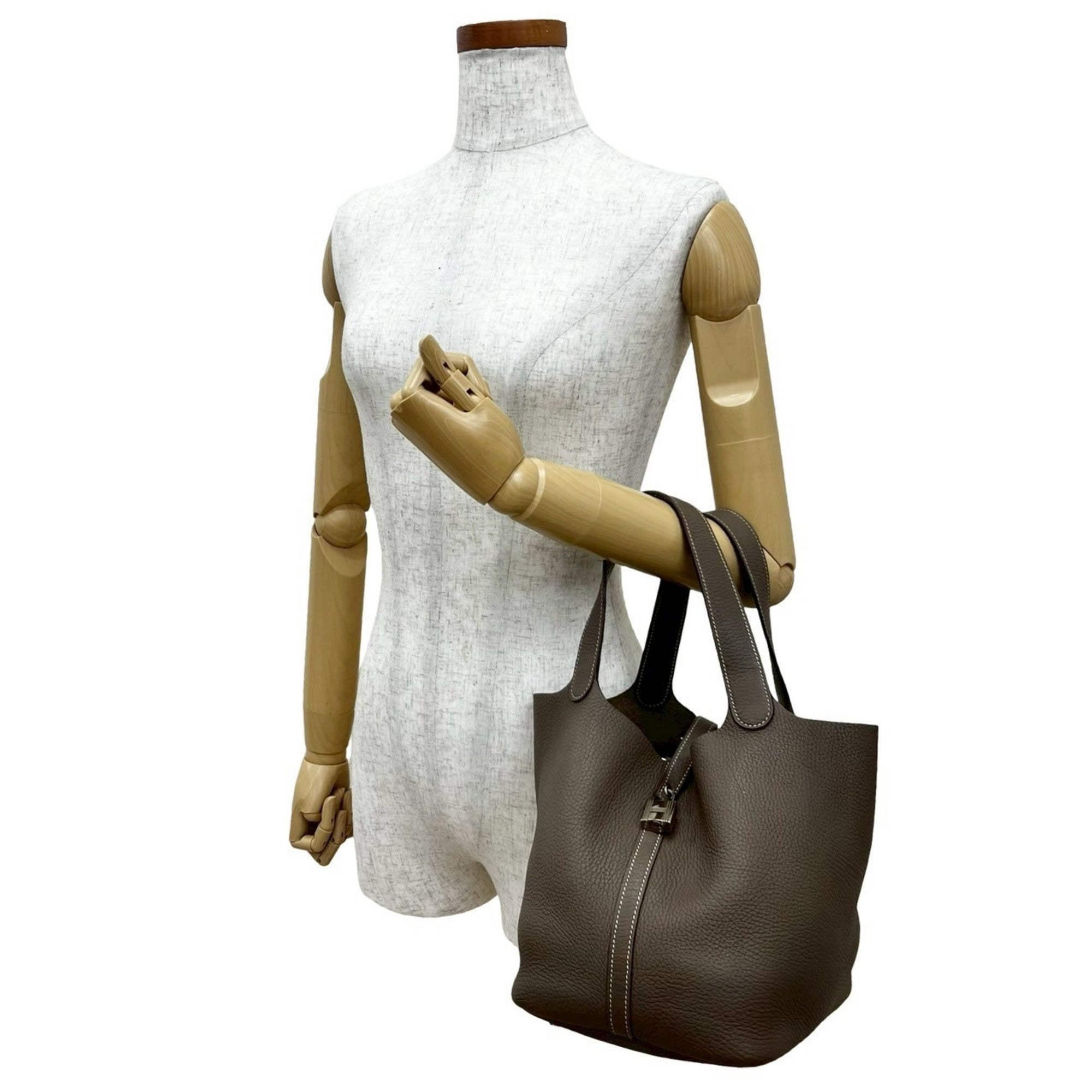 Hermes Brown Taurillon Clemence Leather Handbag Tote Bag (Pre-Owned)