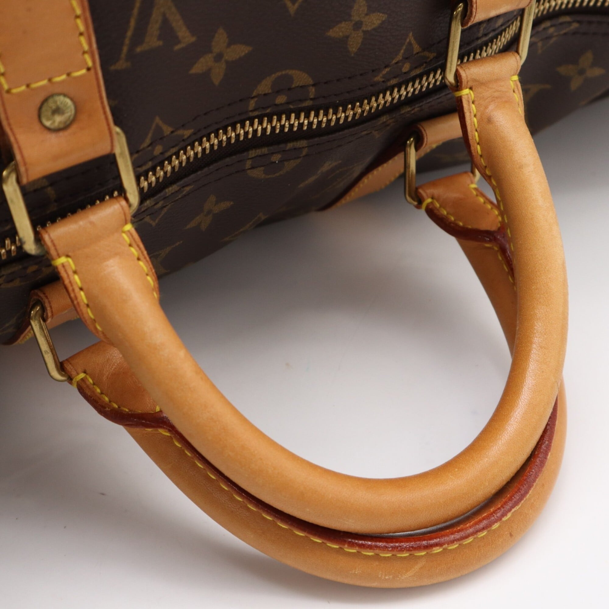 Louis Vuitton Beige Brown Monogram Leather Coated Canvas Boston Bag Handbag (Pre-Owned)