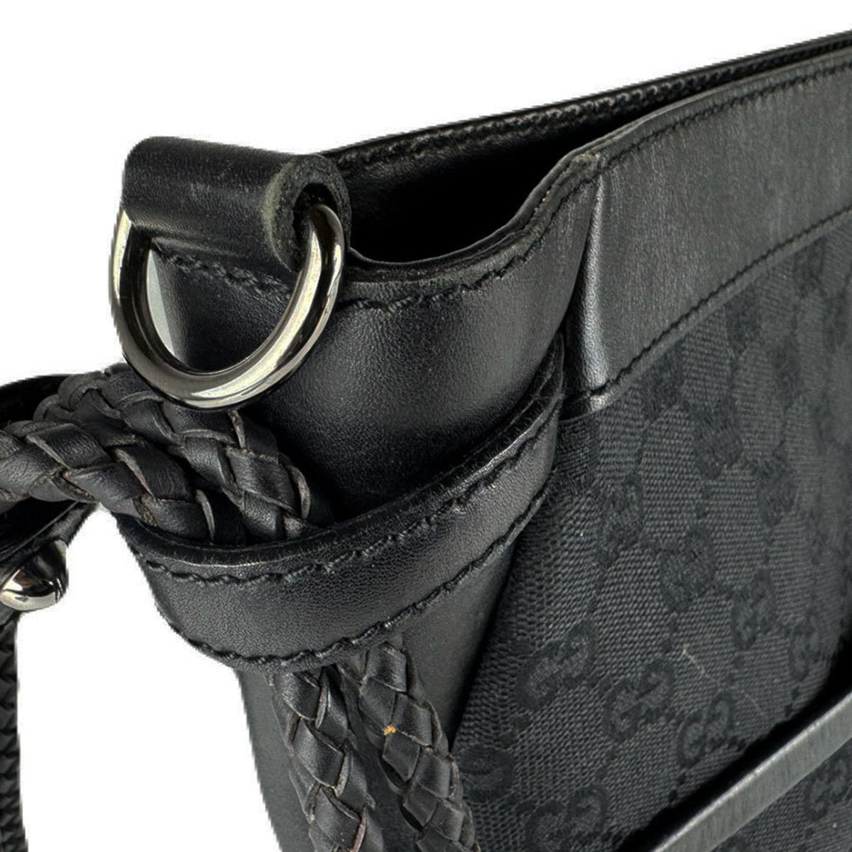 Gucci Black Gg Canvas Leather Shoulder Bag (Pre-Owned)