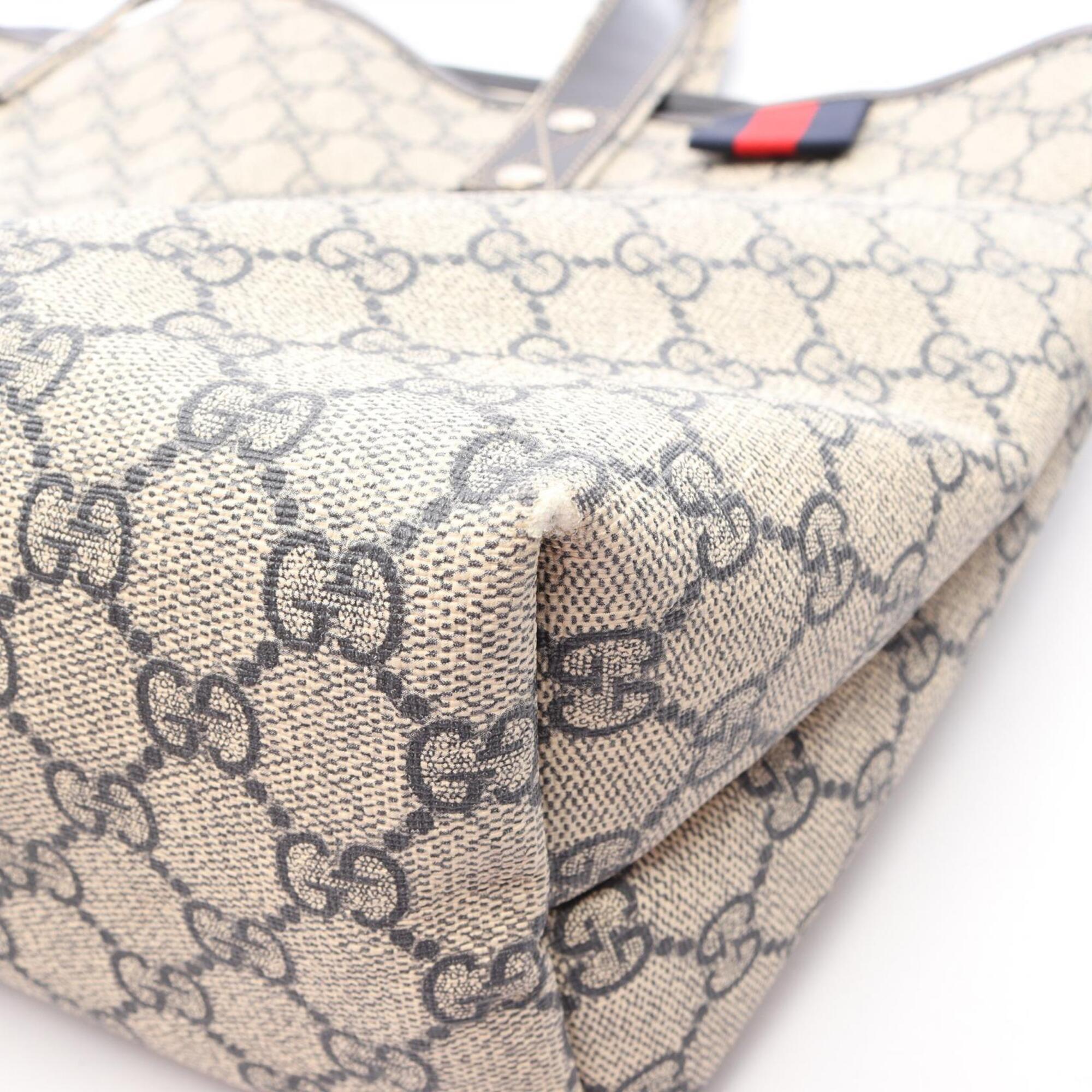 Gucci Beige Navy Gg Supreme Leather Handbag Tote Bag (Pre-Owned)