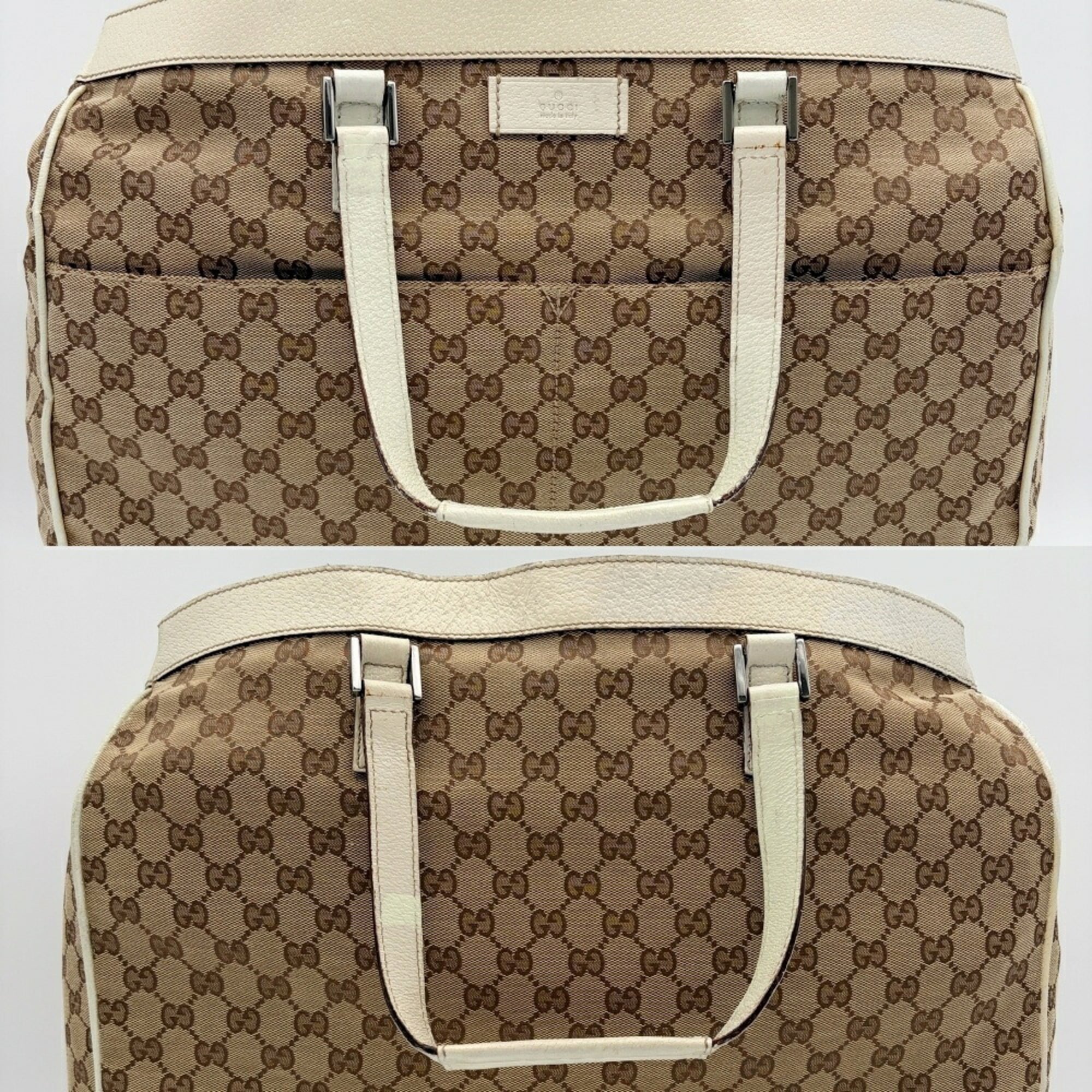 Gucci Beige Ivory Gg Canvas Leather Tote Bag (Pre-Owned)