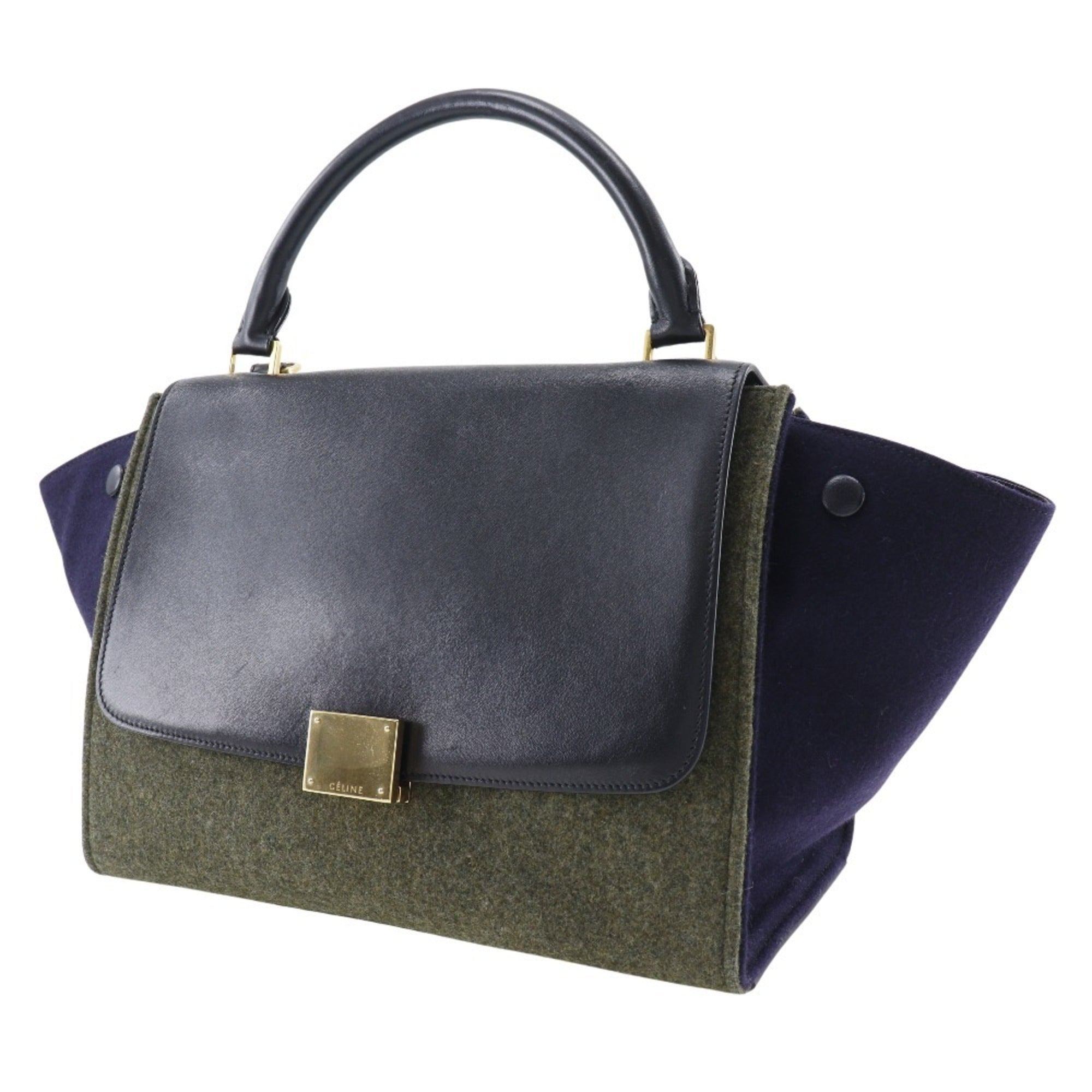 Celine Trapeze Black Gray Felt Leather Handbag (Pre-Owned)
