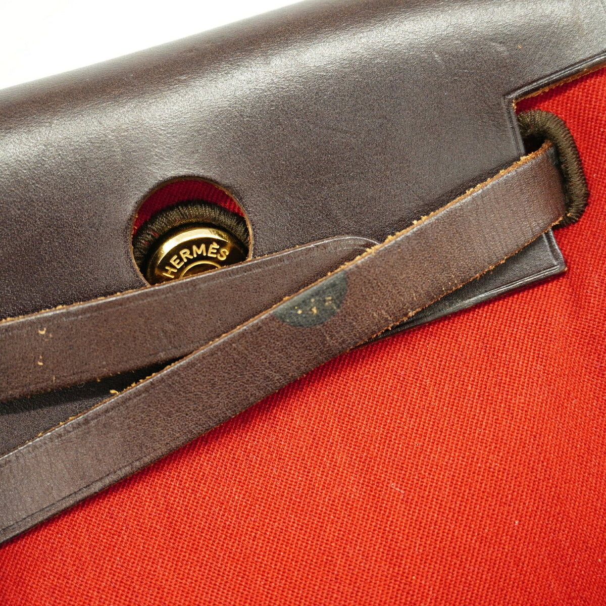Hermes Brown Red Color Toile Officier Shoulder Bag (Pre-Owned)