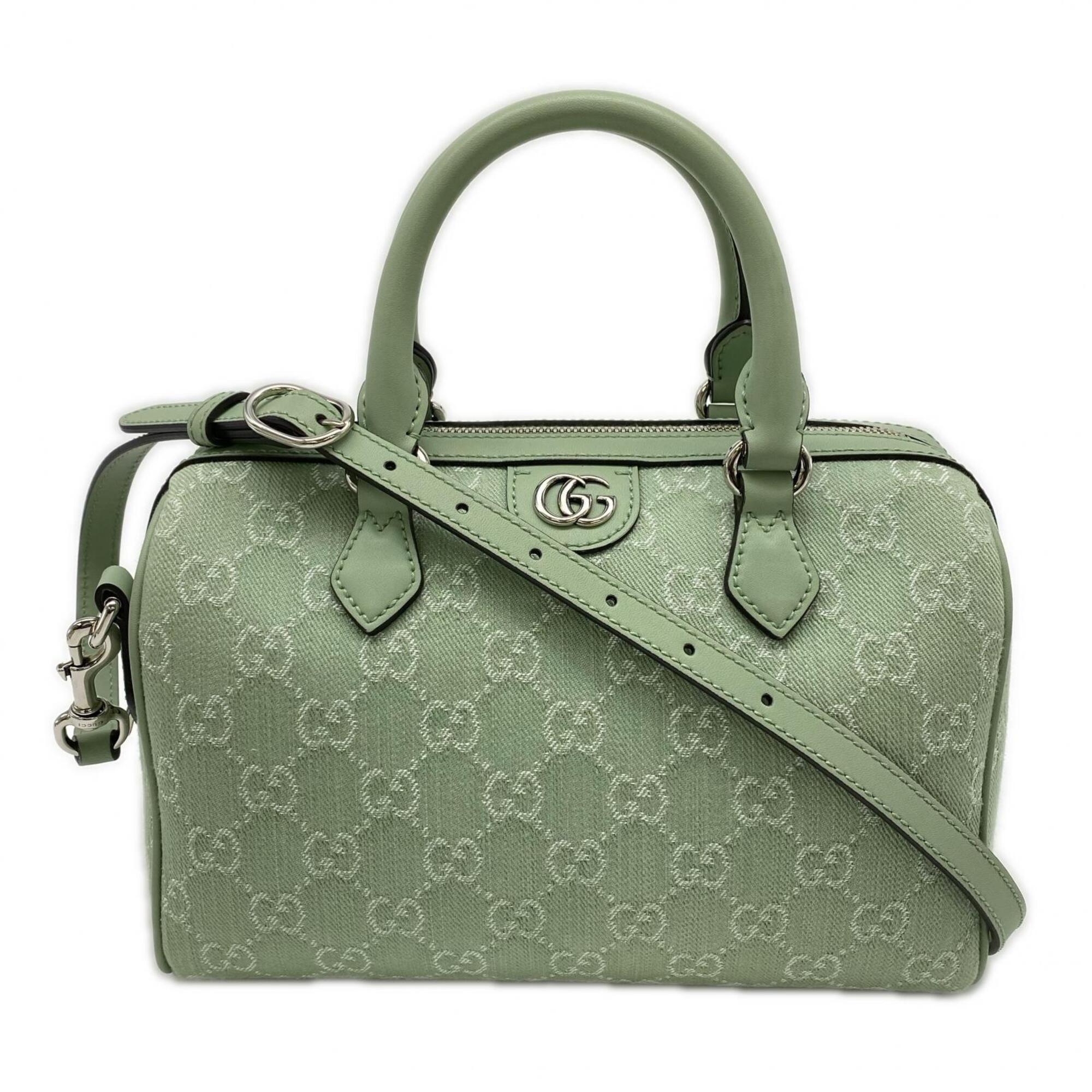Gucci Green Gg Canvas Boston Bag Handbag (Pre-Owned)