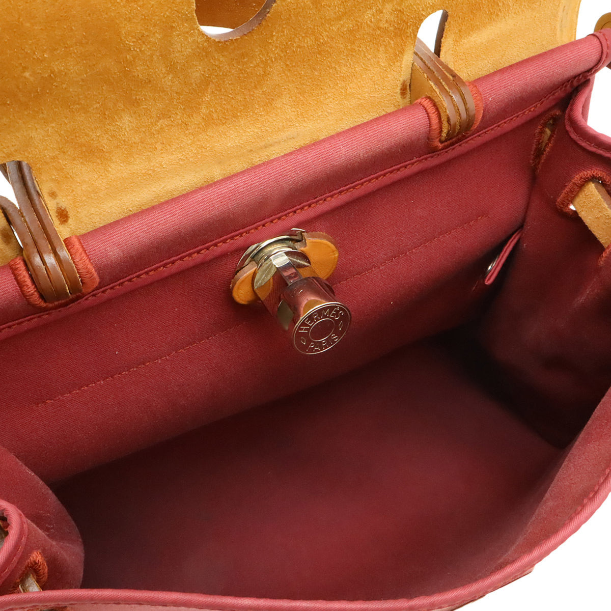 Hermes Her Bag Red Color Toile Officier Leather Handbag Shoulder Bag (Pre-Owned)