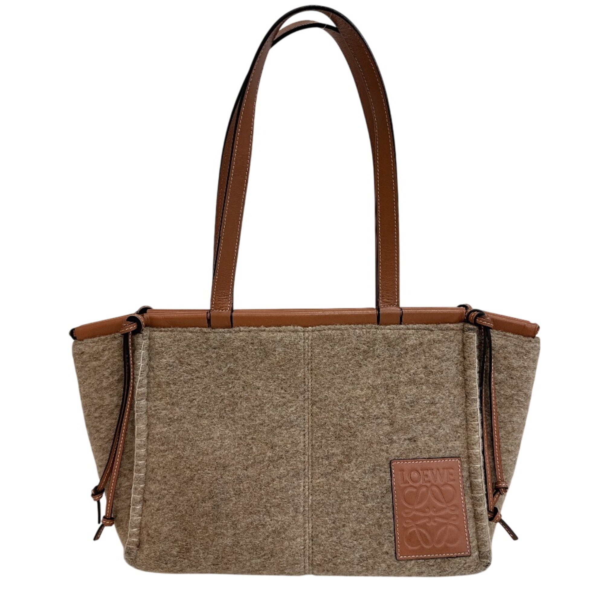 Loewe Beige Beige Brown Wool Leather Shoulder Bag Tote Bag (Pre-Owned)