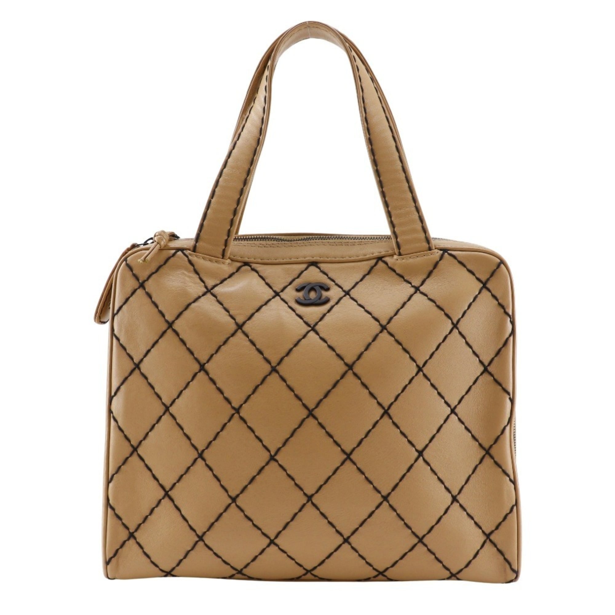 Chanel Wild Stitch Beige Leather Tote Bag (Pre-Owned)