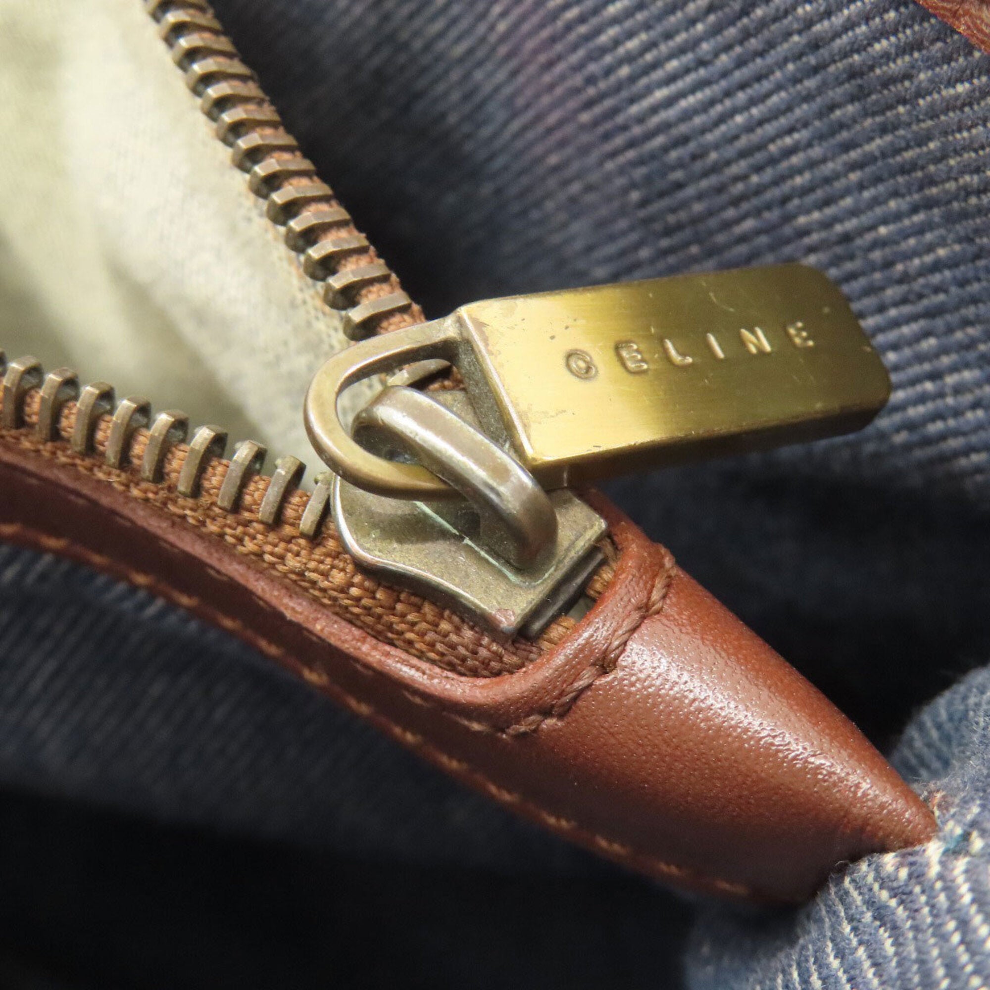 Celine Blue Brown Denim Leather Handbag (Pre-Owned)