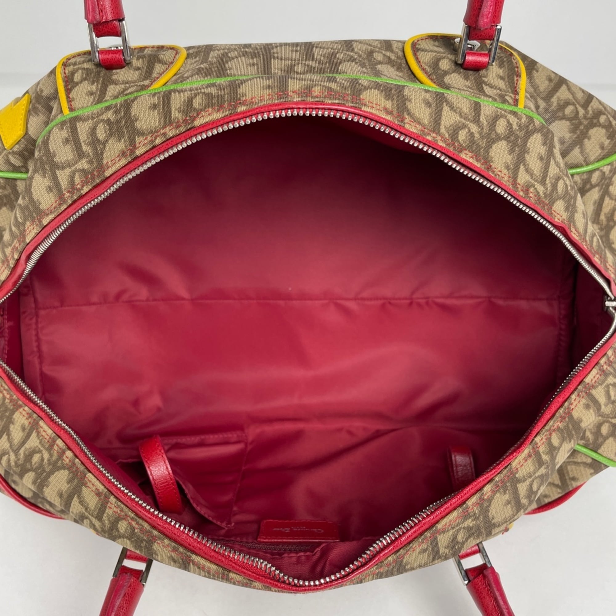 Christian Dior Trotter Beige Multi-Color Red Color Coated Canvas Leather Handbag (Pre-Owned)