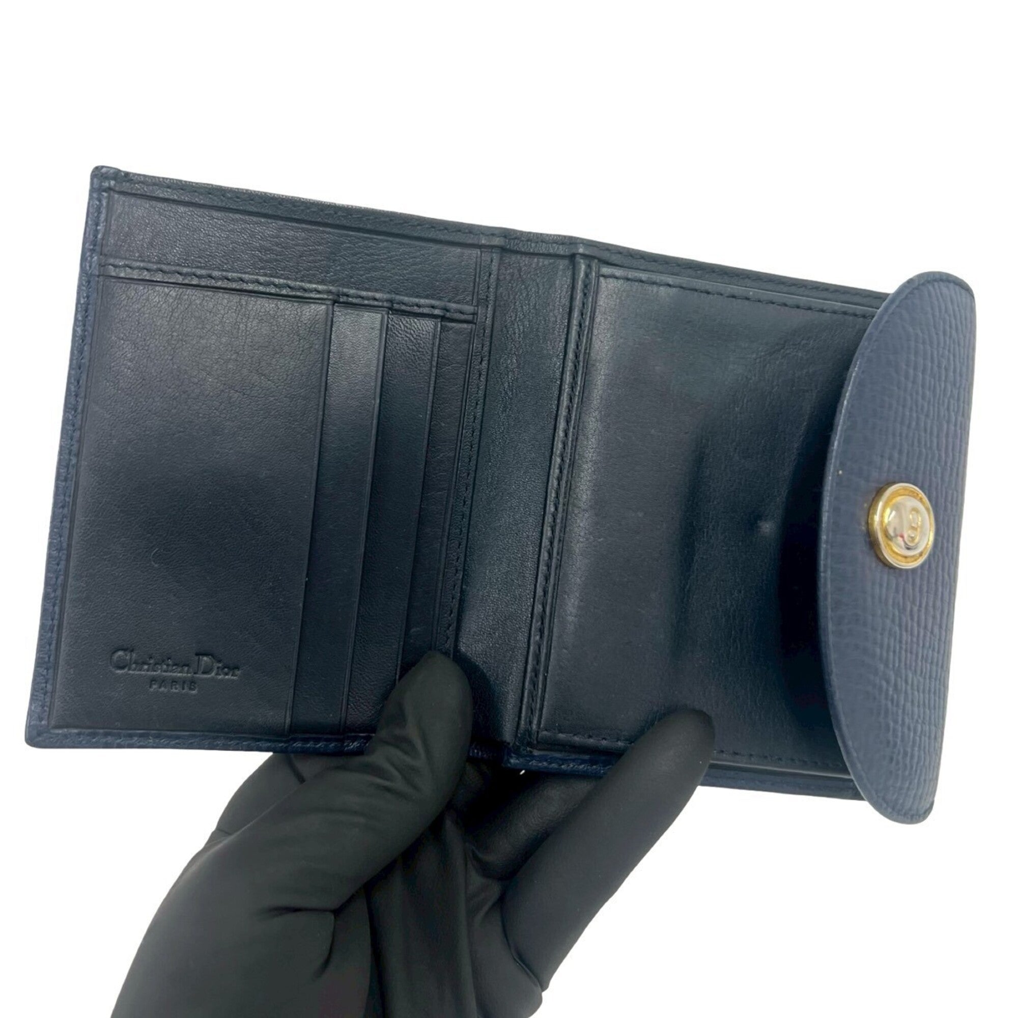 Christian Dior Navy Leather Wallet (Bi-Fold) (Pre-Owned)