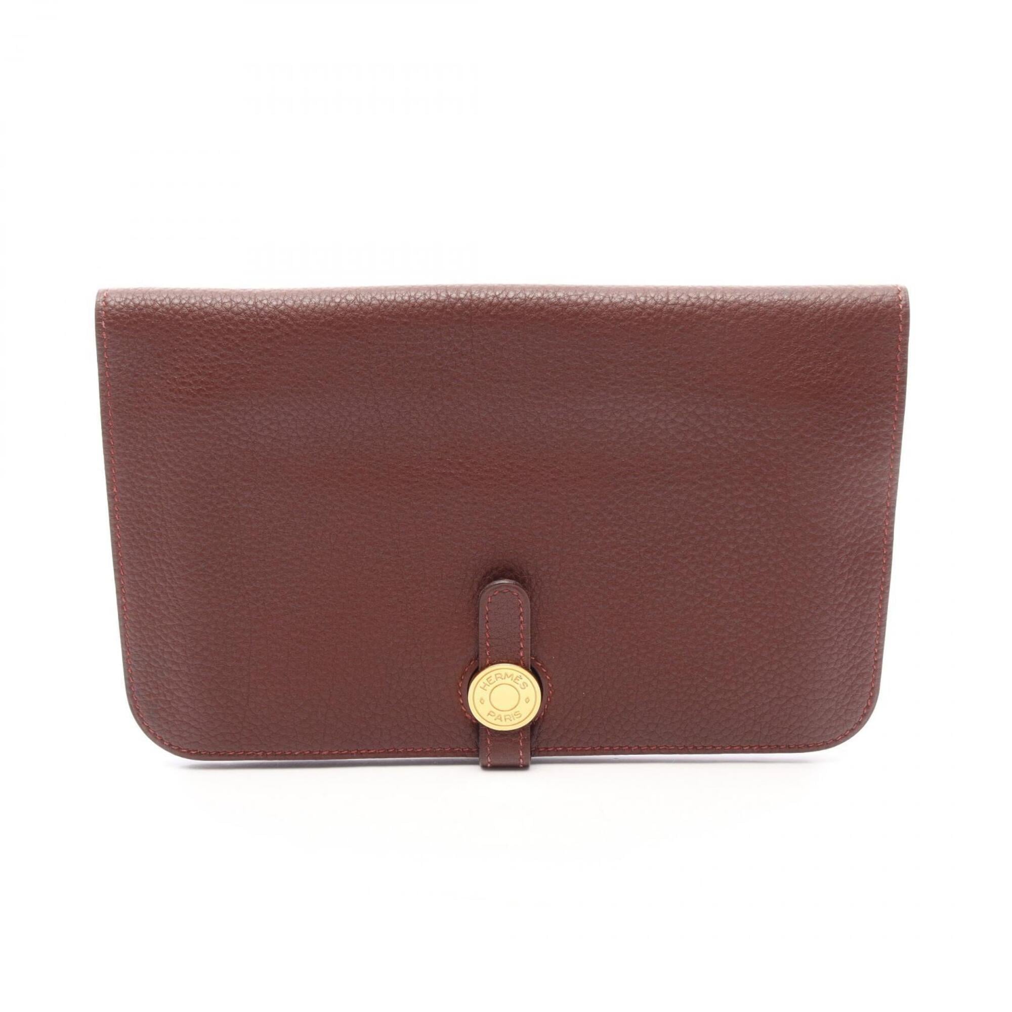 Hermes Brown Taurillon Clemence Leather Long Wallet (Bi-Fold) (Pre-Owned)