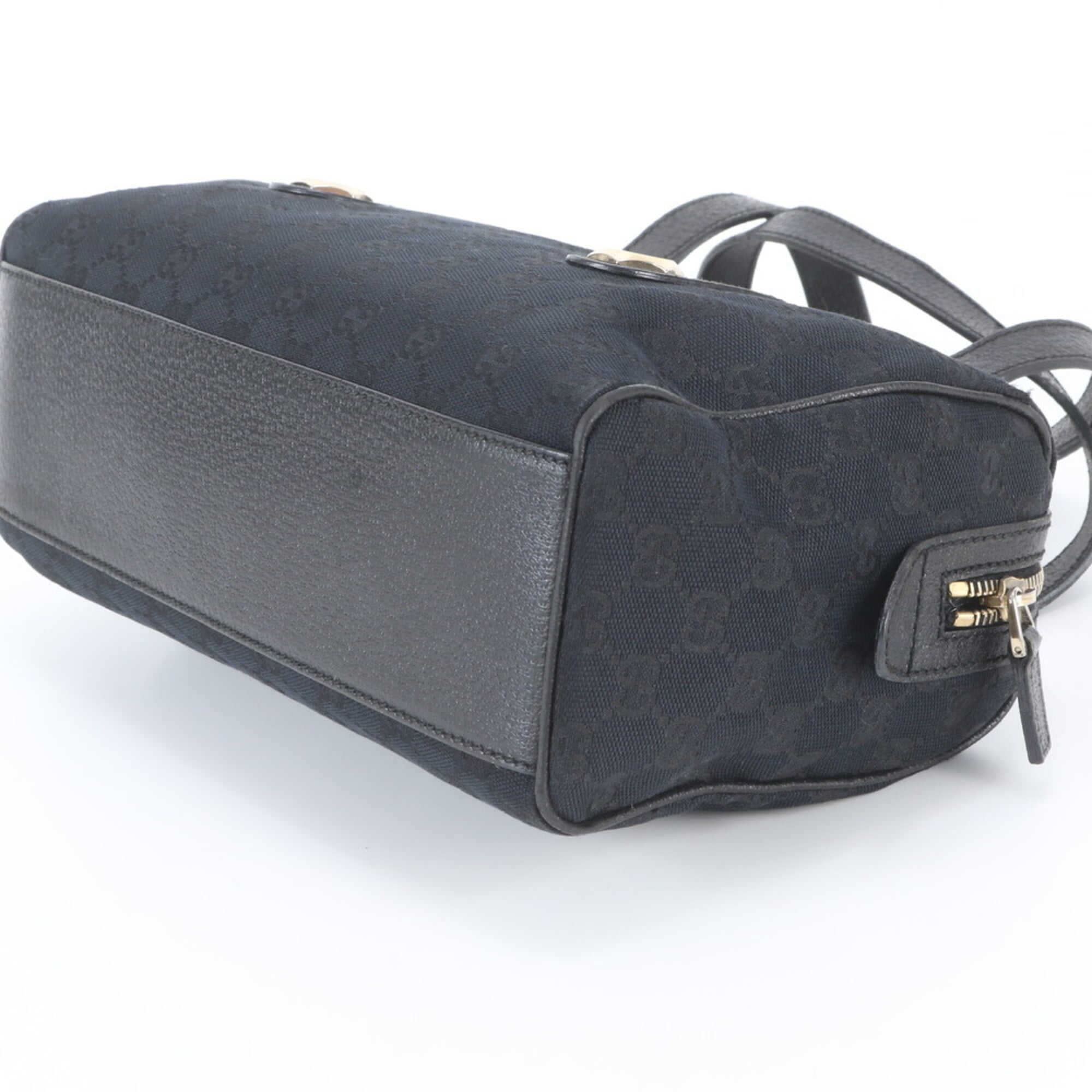 Gucci Black Leather Canvas Boston Bag Shoulder Bag (Pre-Owned)