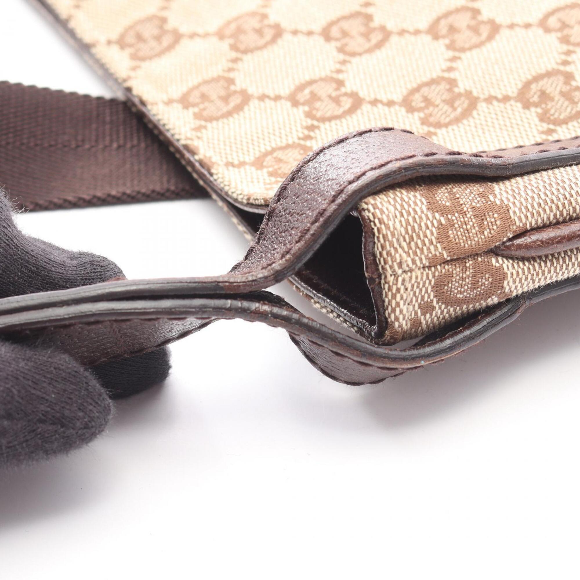Gucci Beige Brown Canvas Leather Handbag Shoulder Bag (Pre-Owned)