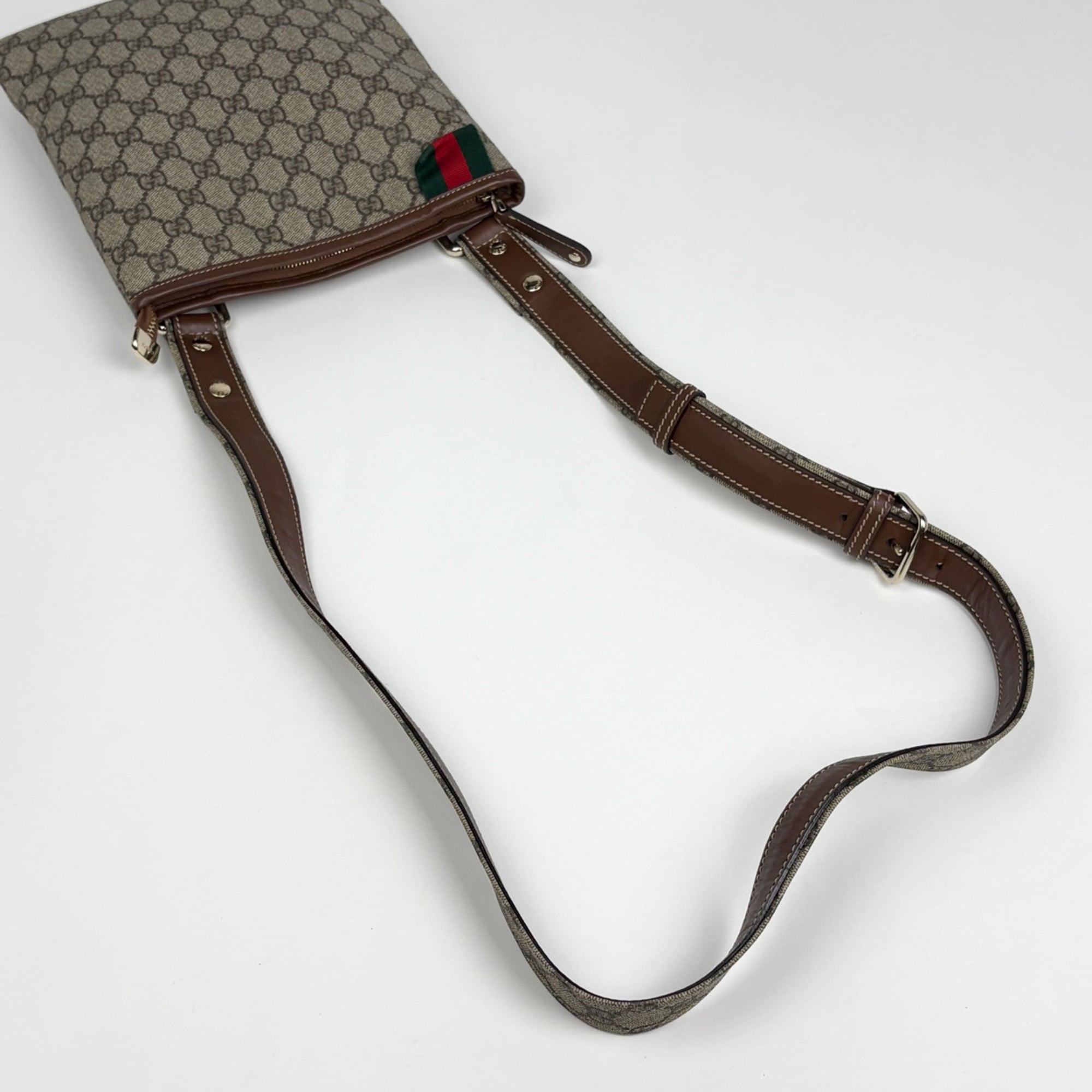 Gucci Beige Brown Coated Canvas Leather Shoulder Bag (Pre-Owned)