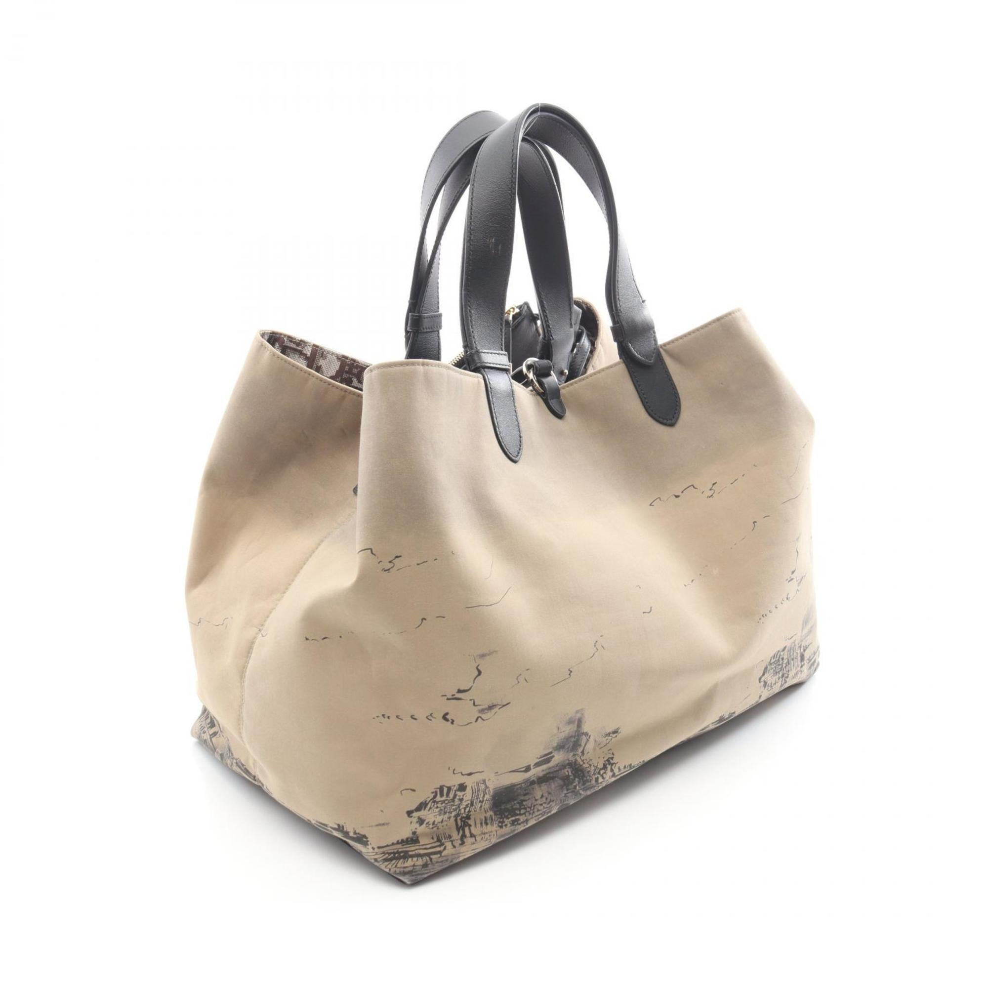 Christian Dior Beige Black Gray Canvas Leather Tote Bag (Pre-Owned)