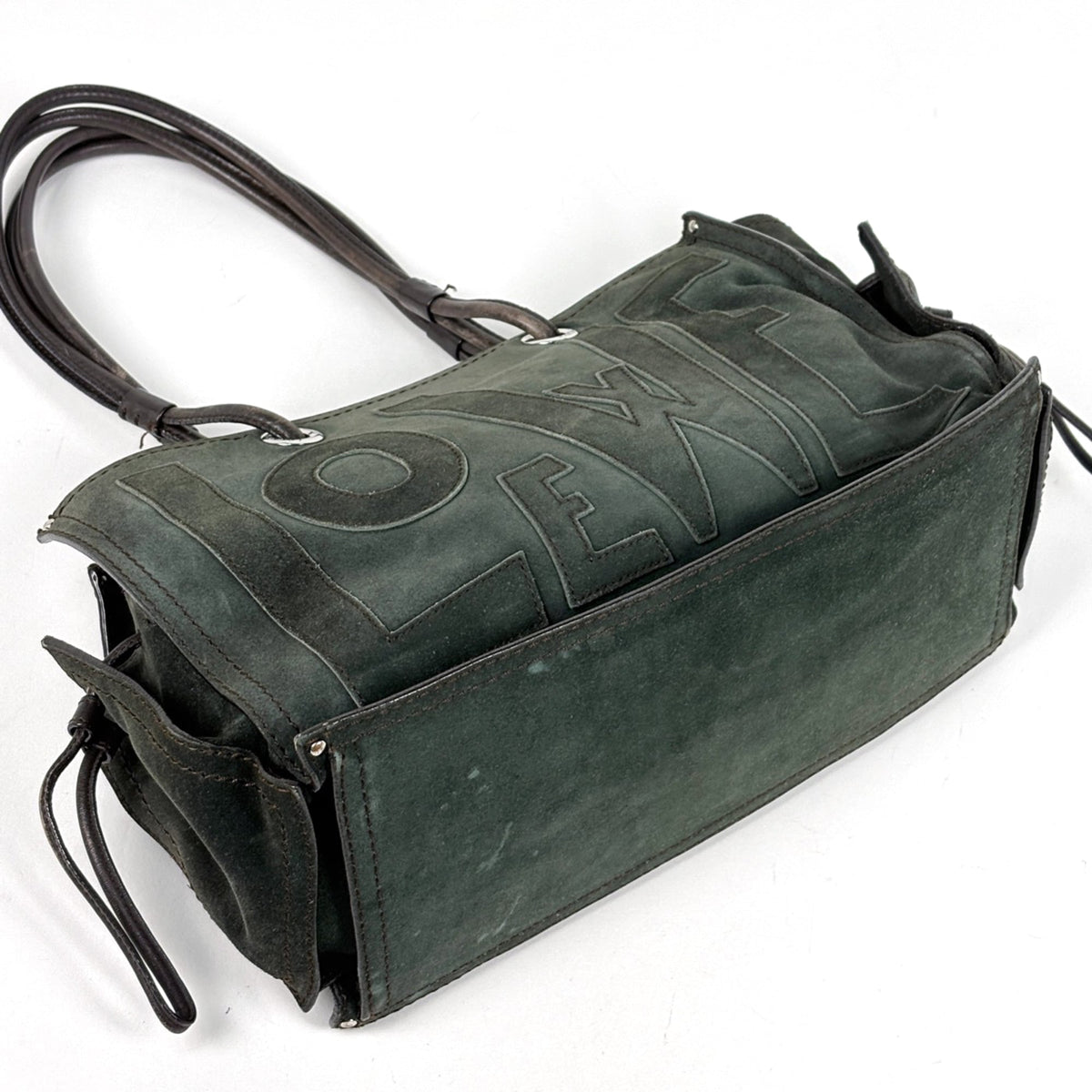Loewe Brown Green Suede Leather Shoulder Bag (Pre-Owned)