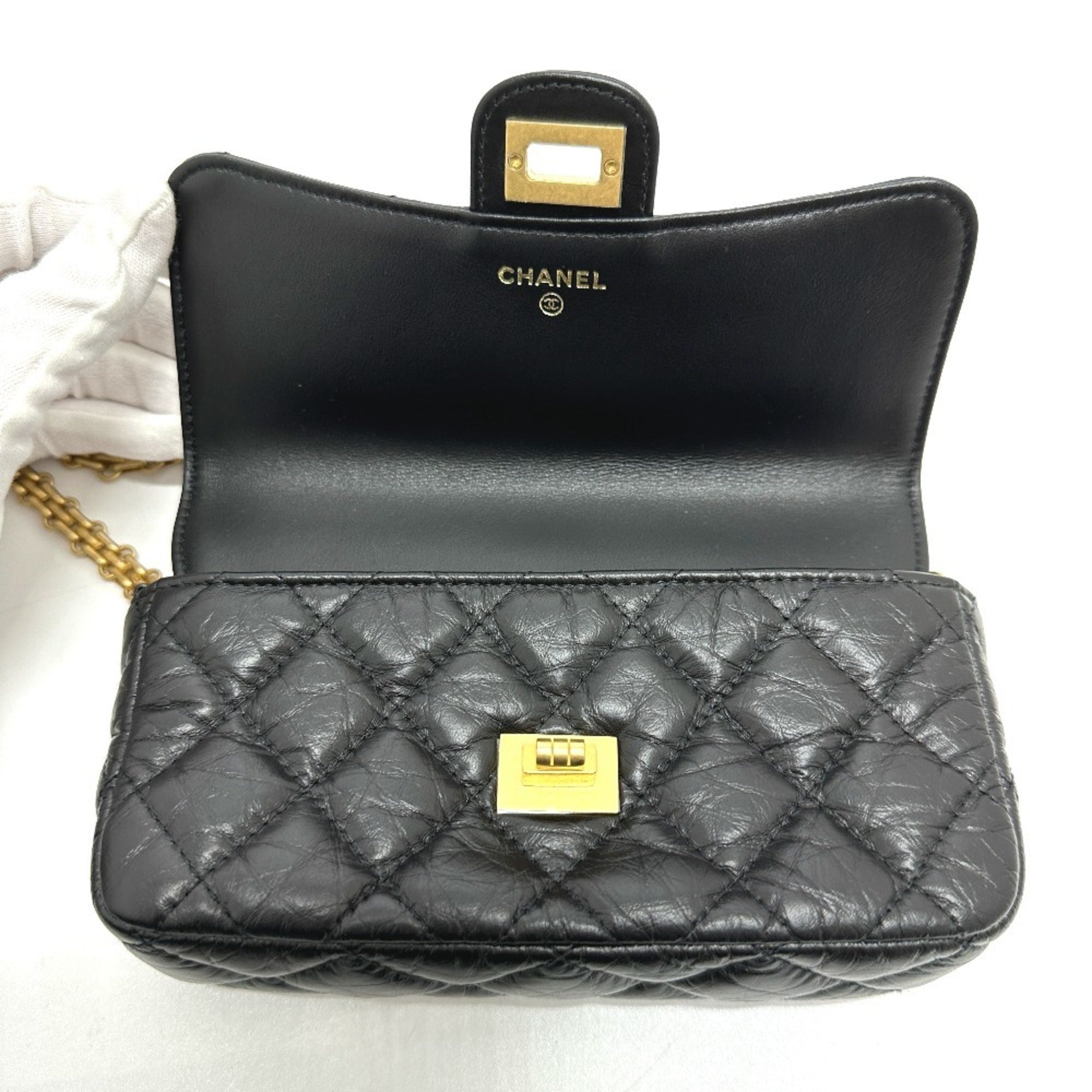 Chanel 2.55 Black Leather Shoulder Bag (Pre-Owned)