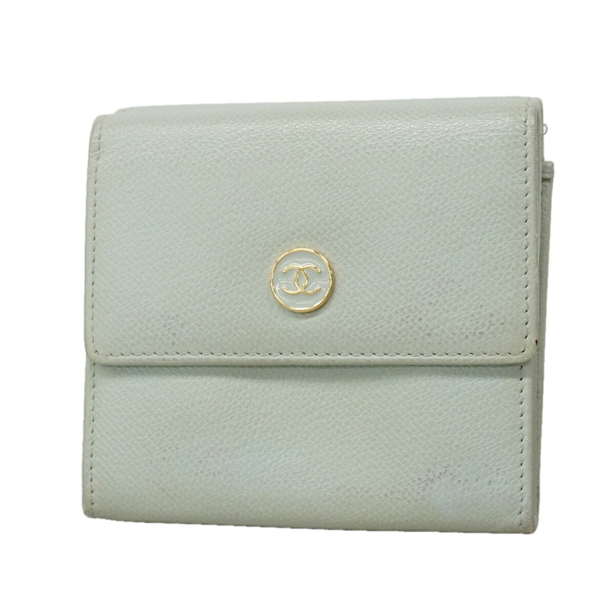 Chanel Light Green Grained Calfskin Wallet (Tri-Fold) (Pre-Owned)