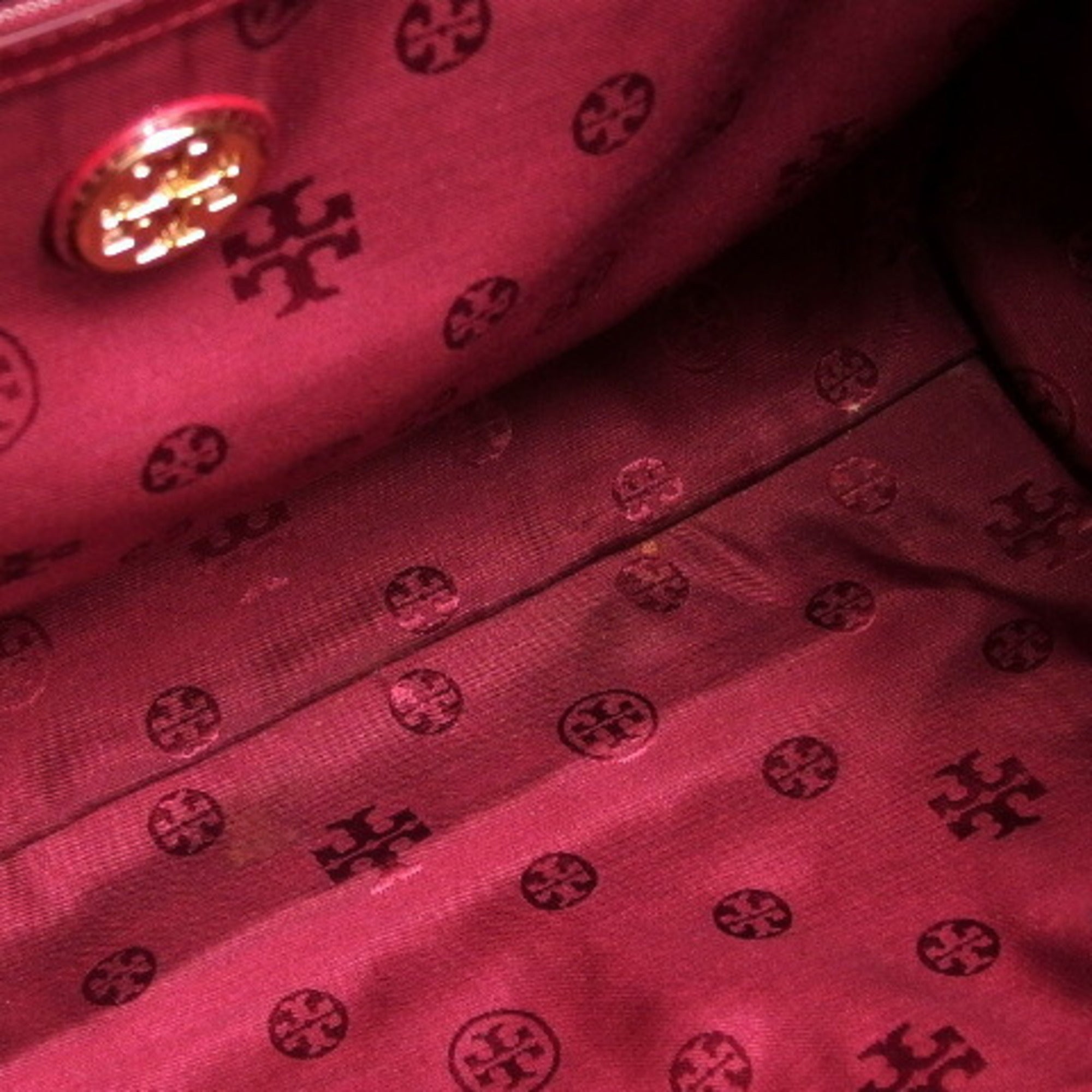Tory Burch Bordeaux Red Color Nylon Patent Leather Leather Shoulder Bag Tote Bag (Pre-Owned)