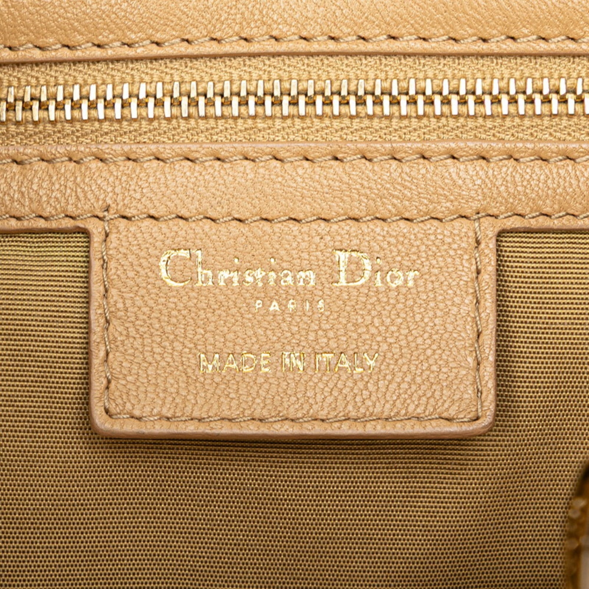 Christian Dior Lady Dior Beige Brown Leather Handbag Tote Bag (Pre-Owned)