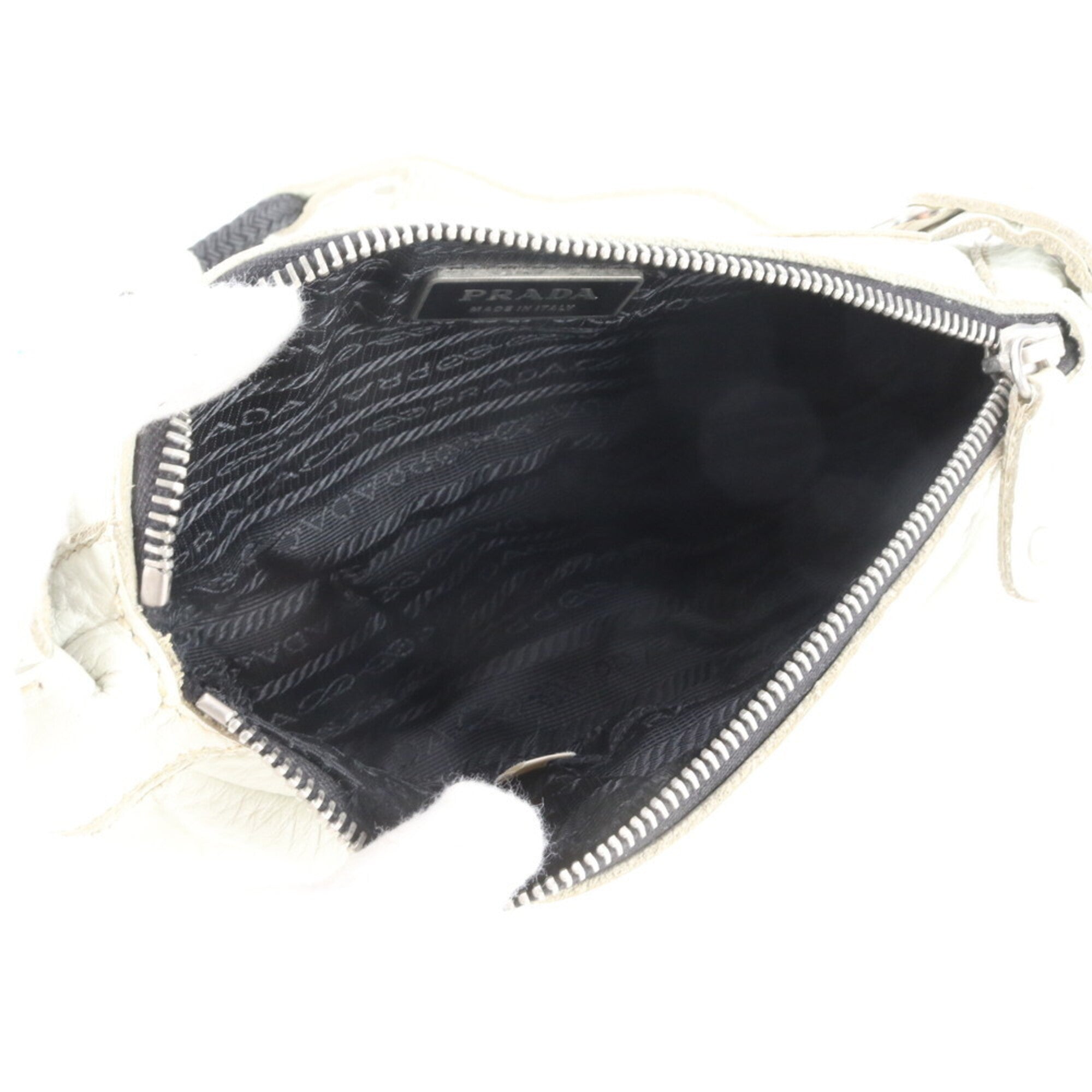 Prada White Leather Fanny Pack Pouch Shoulder Bag Sling Bag (Pre-Owned)