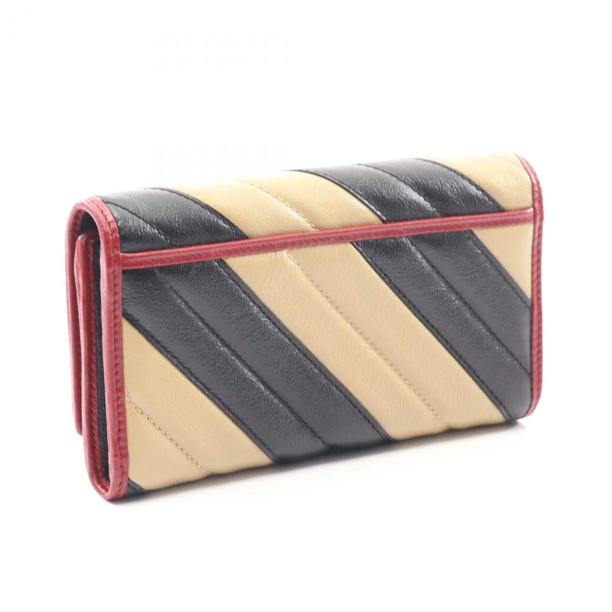 Gucci Beige Black Red Color Leather Long Wallet (Bi-Fold) (Pre-Owned)