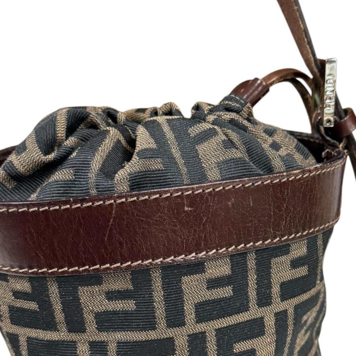 Fendi Black Brown Canvas Leather Handbag (Pre-Owned)