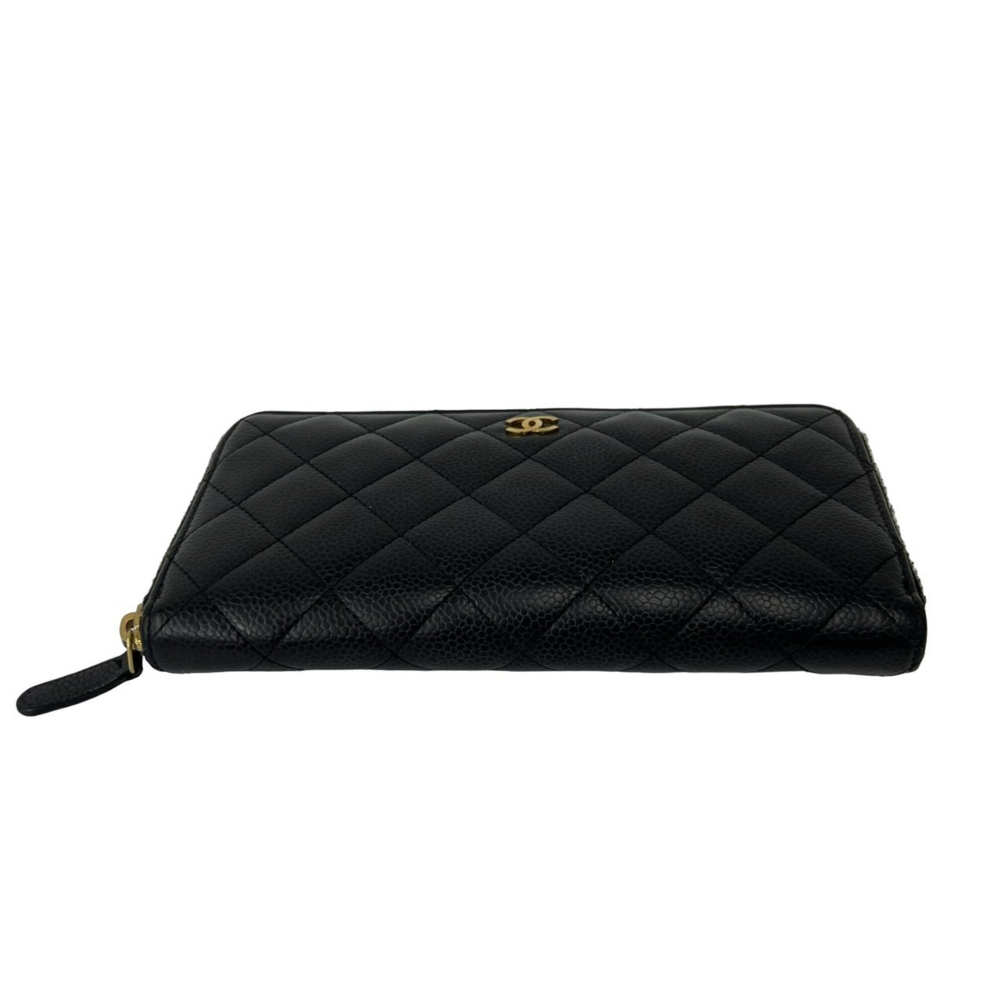 Chanel Black Grained Calfskin Long Wallet (Bi-Fold) (Pre-Owned)
