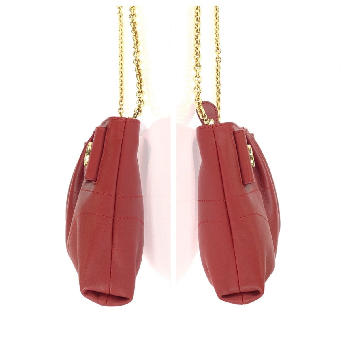 Salvatore Ferragamo Red Color Leather Clutch Bag Shoulder Bag (Pre-Owned)