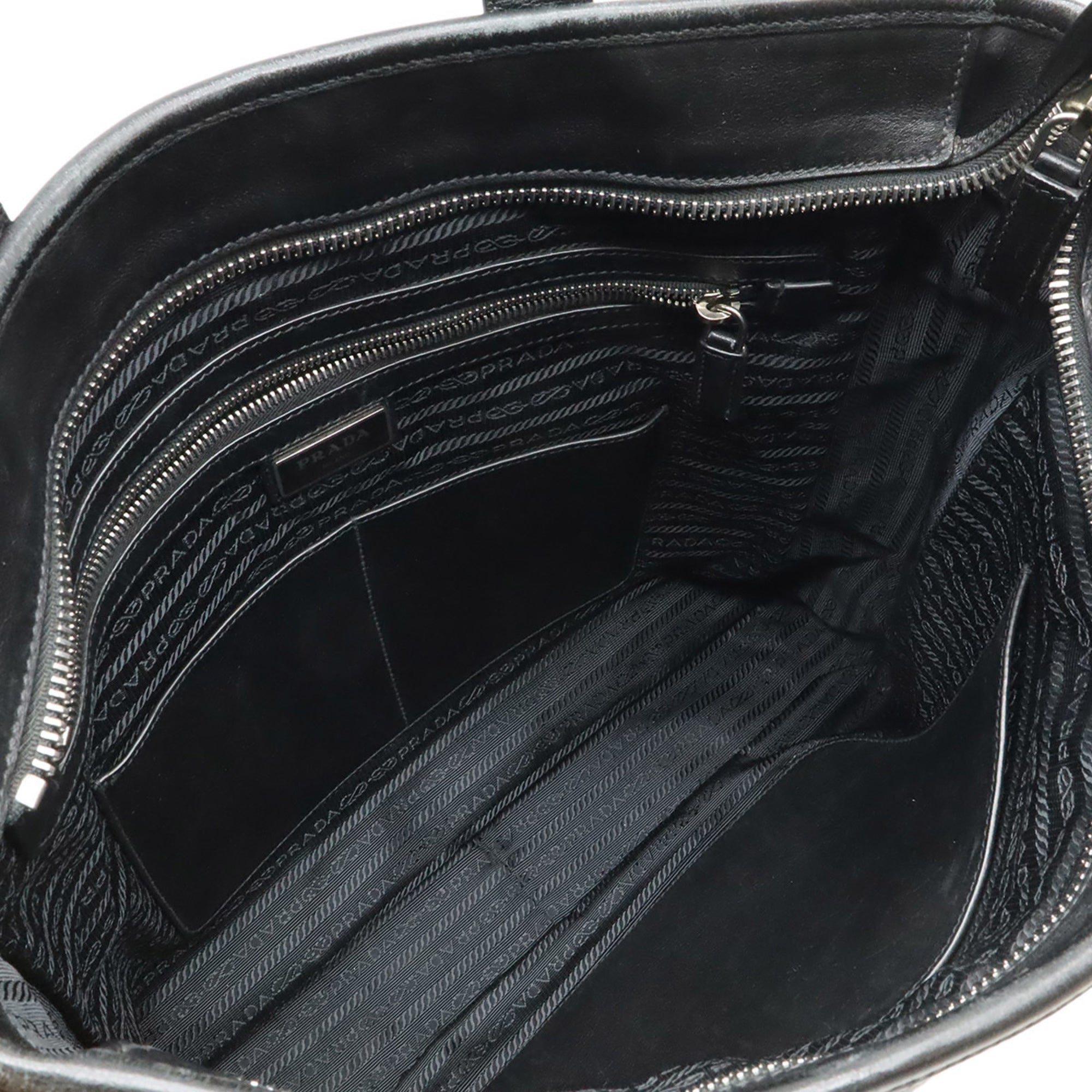 Prada Black Nero White Leather Shoulder Bag Tote Bag (Pre-Owned)