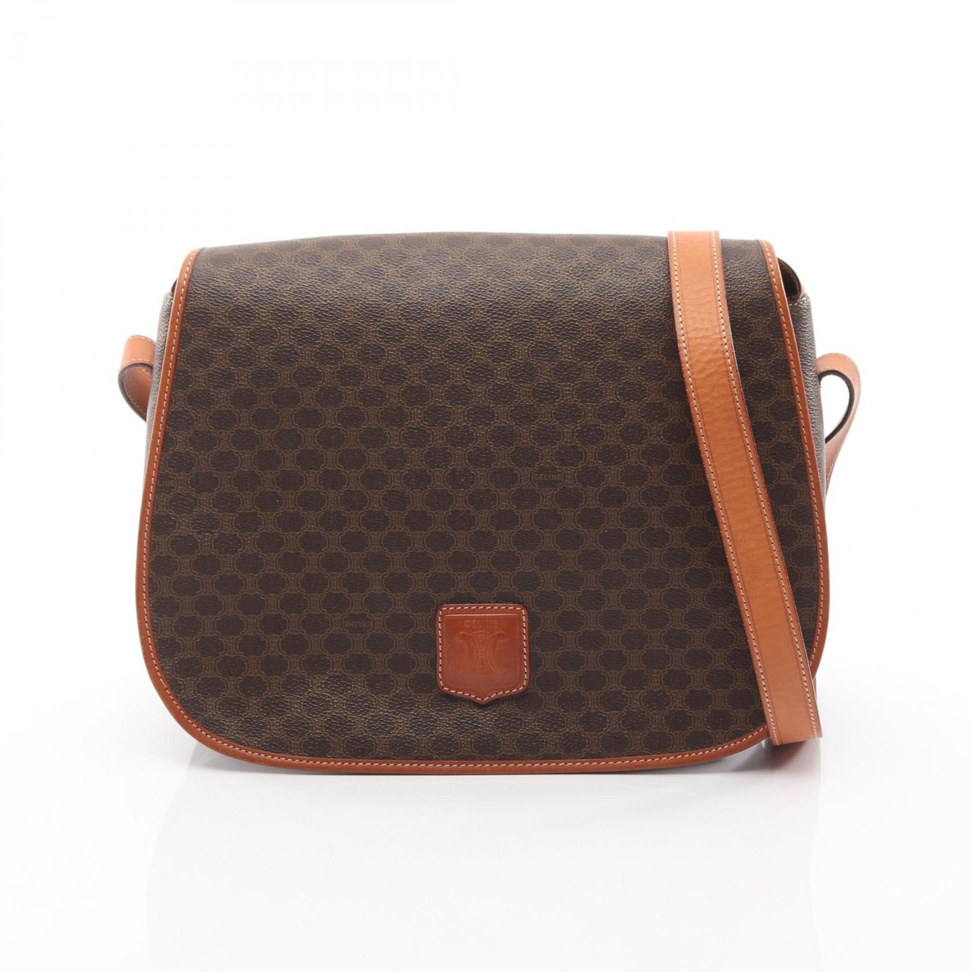 Celine Brown Coated Canvas Leather Shoulder Bag (Pre-Owned)