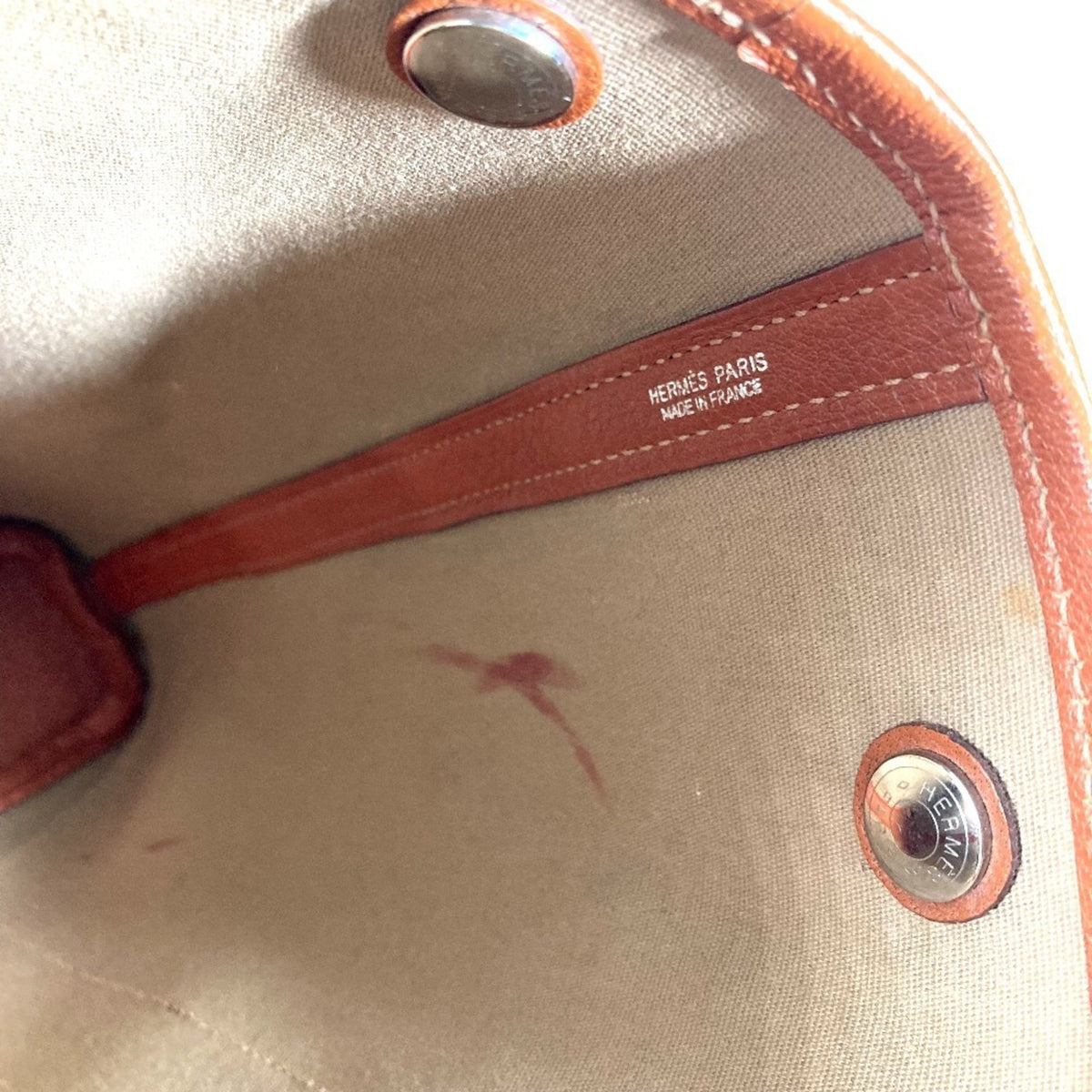 Hermes Garden Orange Leather Canvas Shoulder Bag Tote Bag (Pre-Owned)