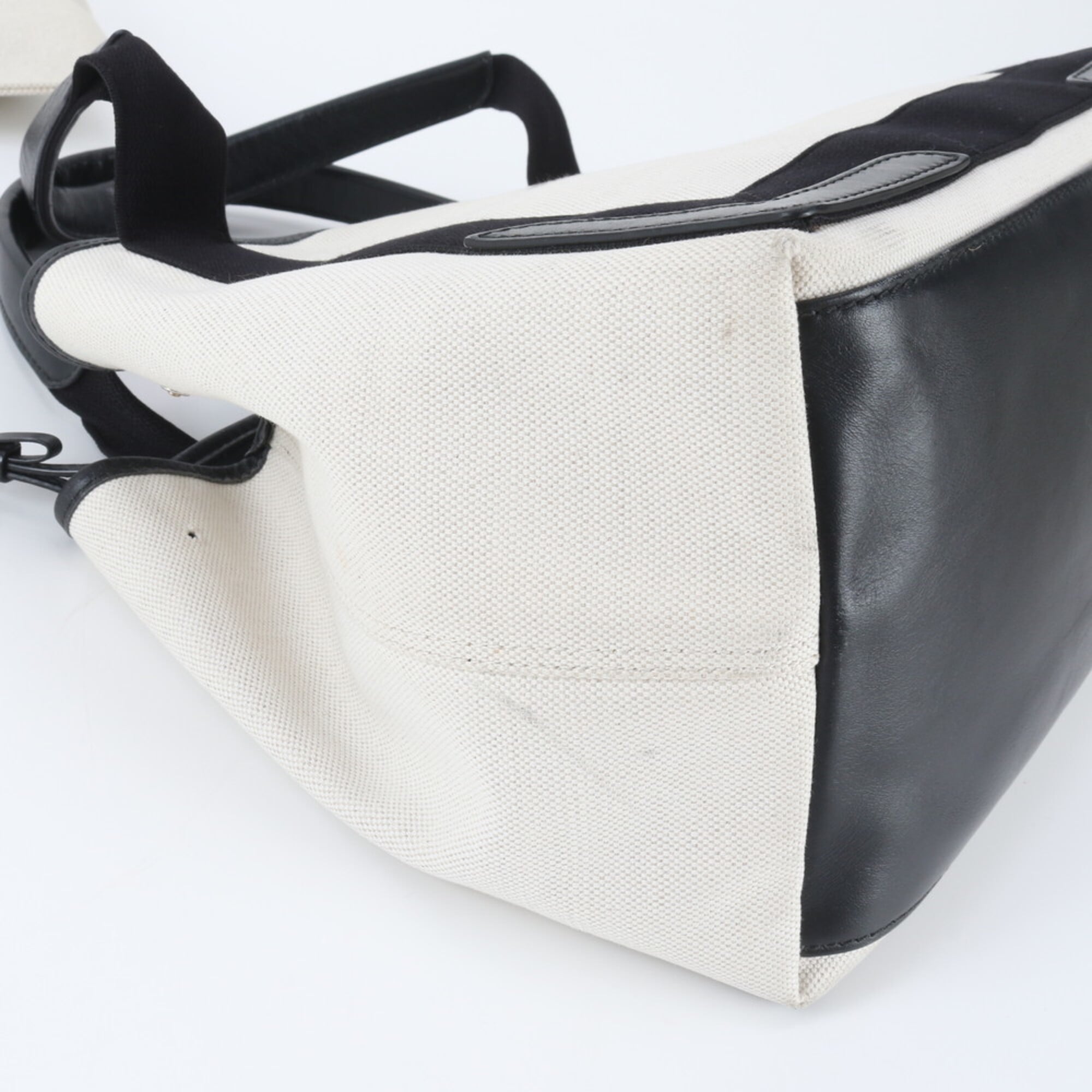 Balenciaga Black White Canvas Leather Handbag Pouch Tote Bag (Pre-Owned)