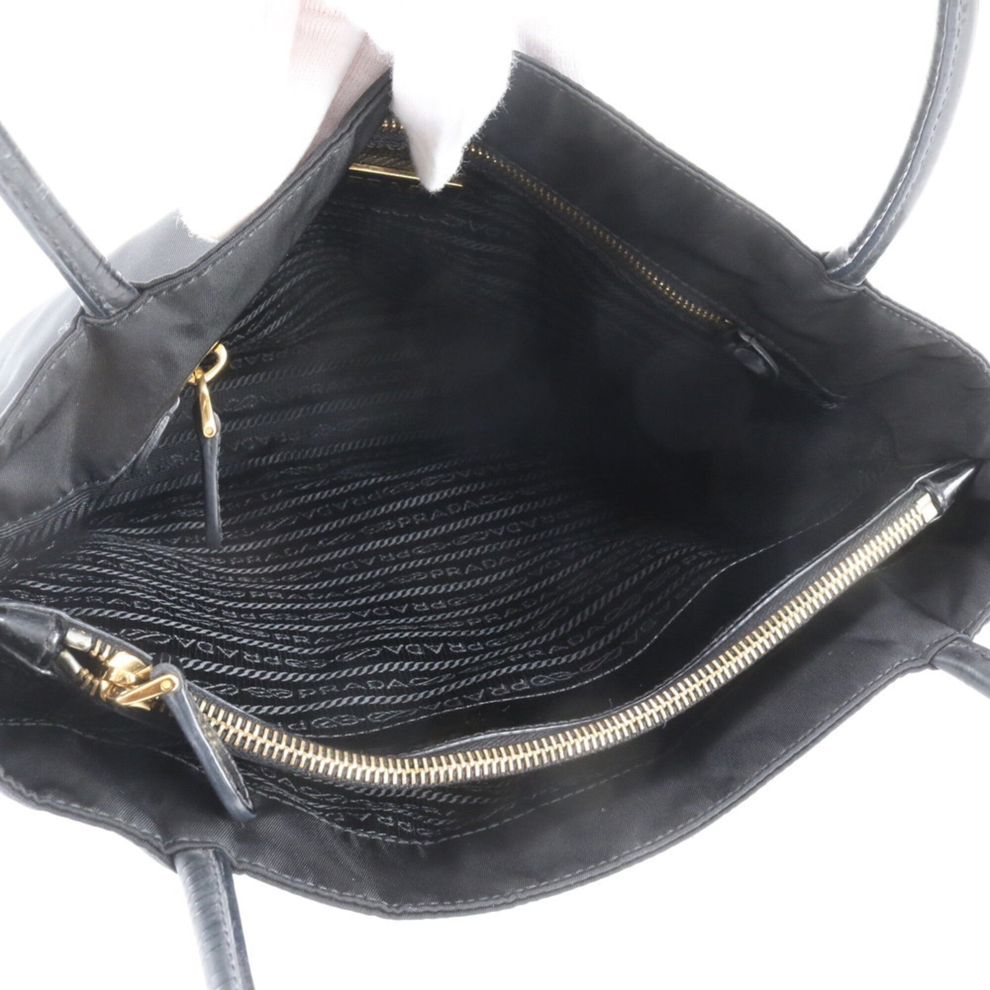 Prada Black Nylon Leather Handbag Shoulder Bag Tote Bag (Pre-Owned)