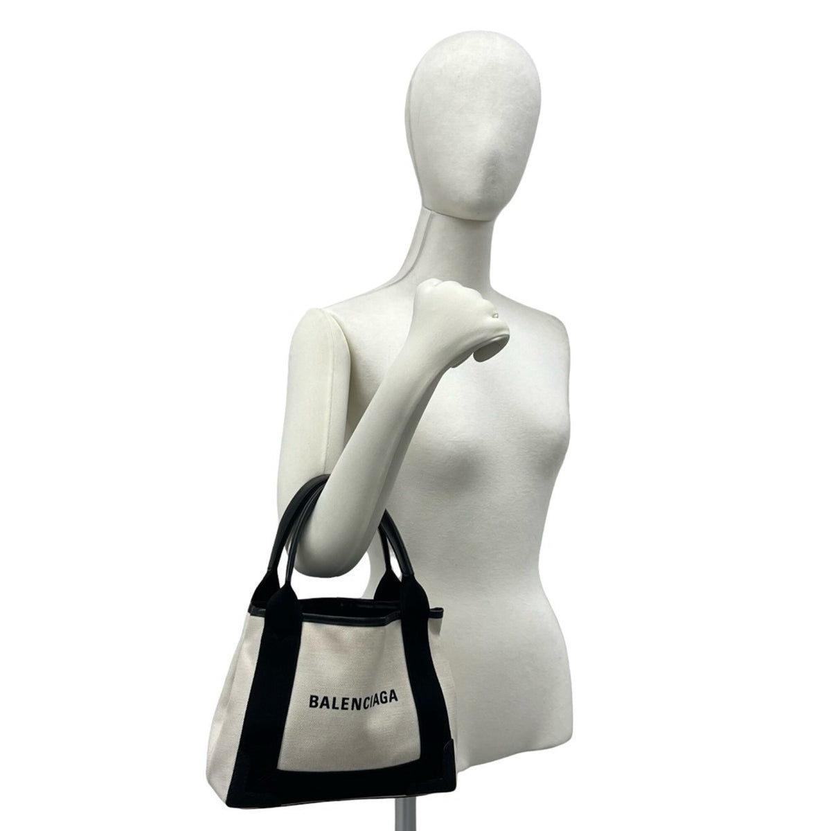 Balenciaga Black Ivory Canvas Leather Handbag Tote Bag (Pre-Owned)
