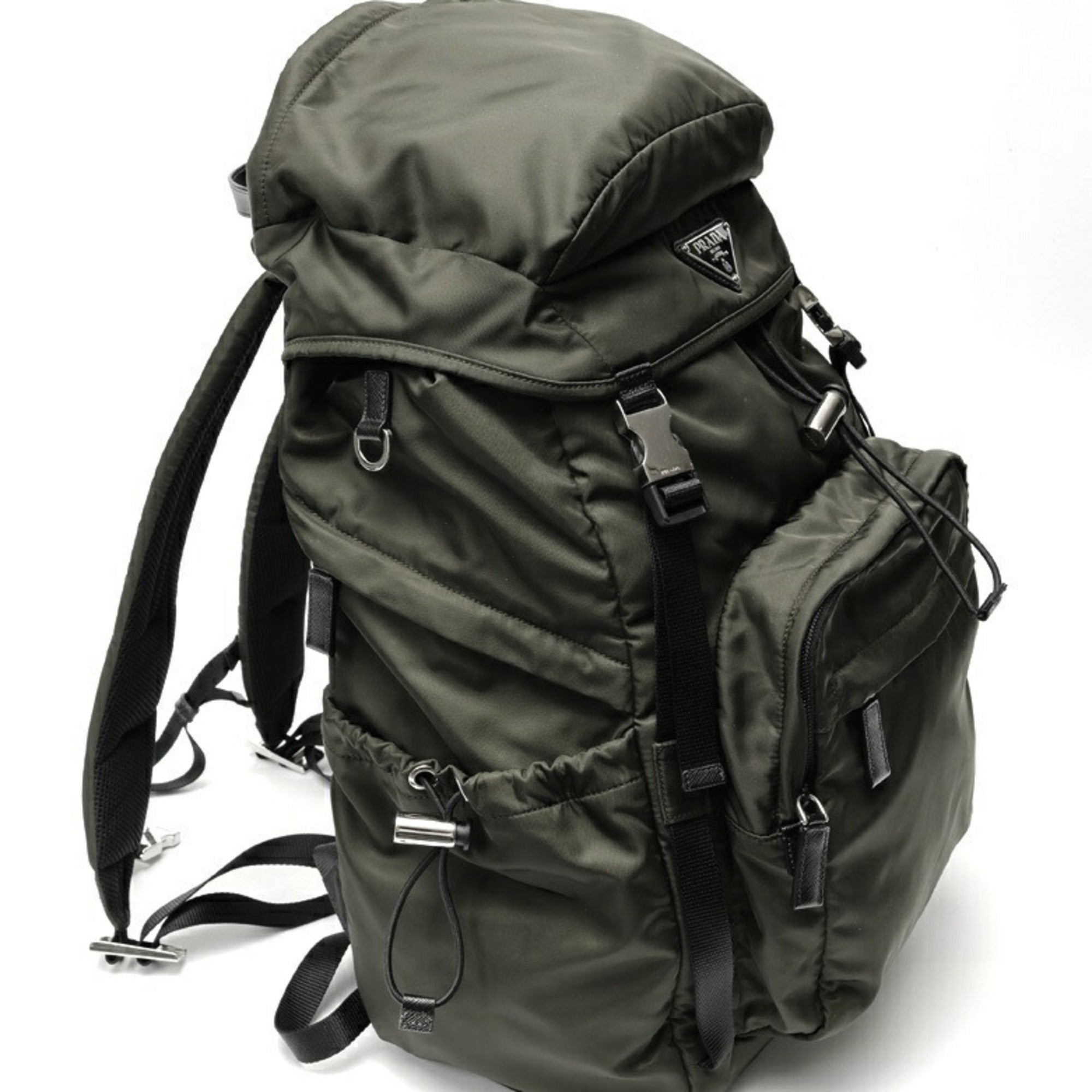 Prada Khaki Nylon Saffiano Triangle Backpack (Pre-Owned)
