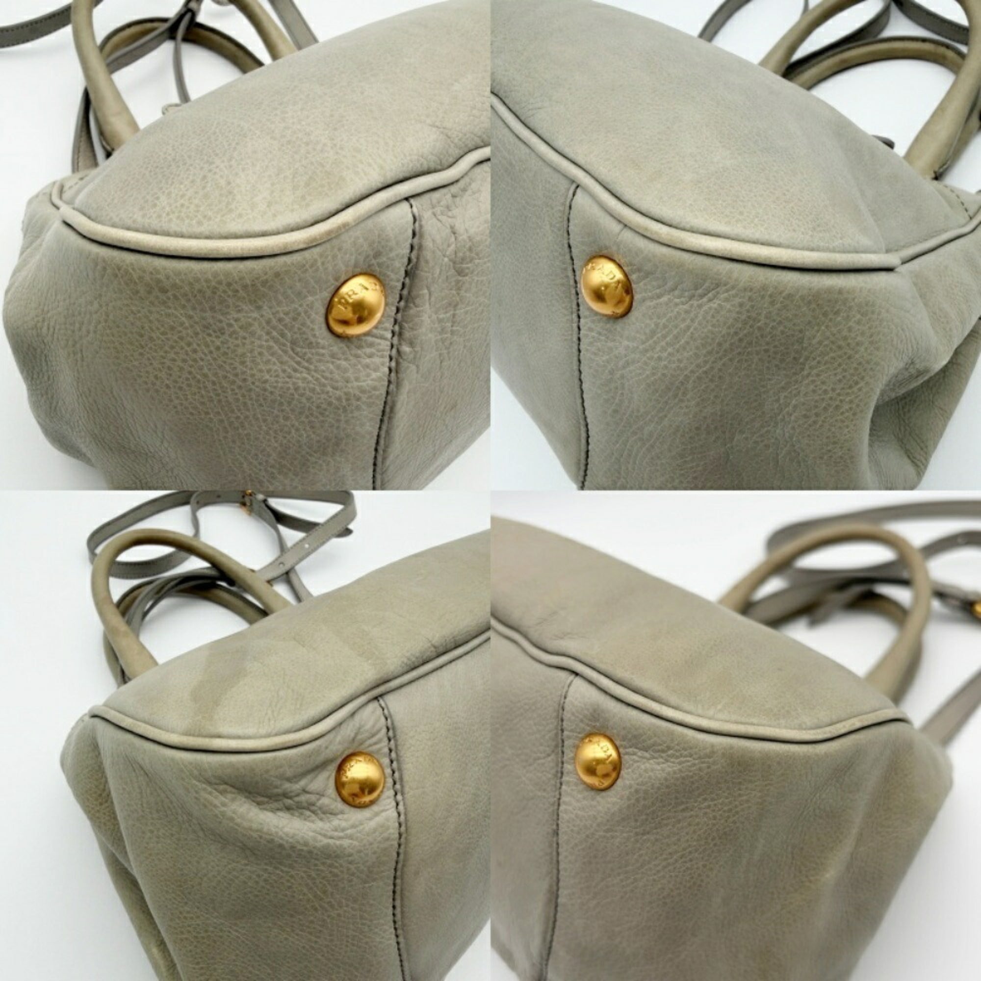 Prada Grayish Leather Handbag Shoulder Bag (Pre-Owned)