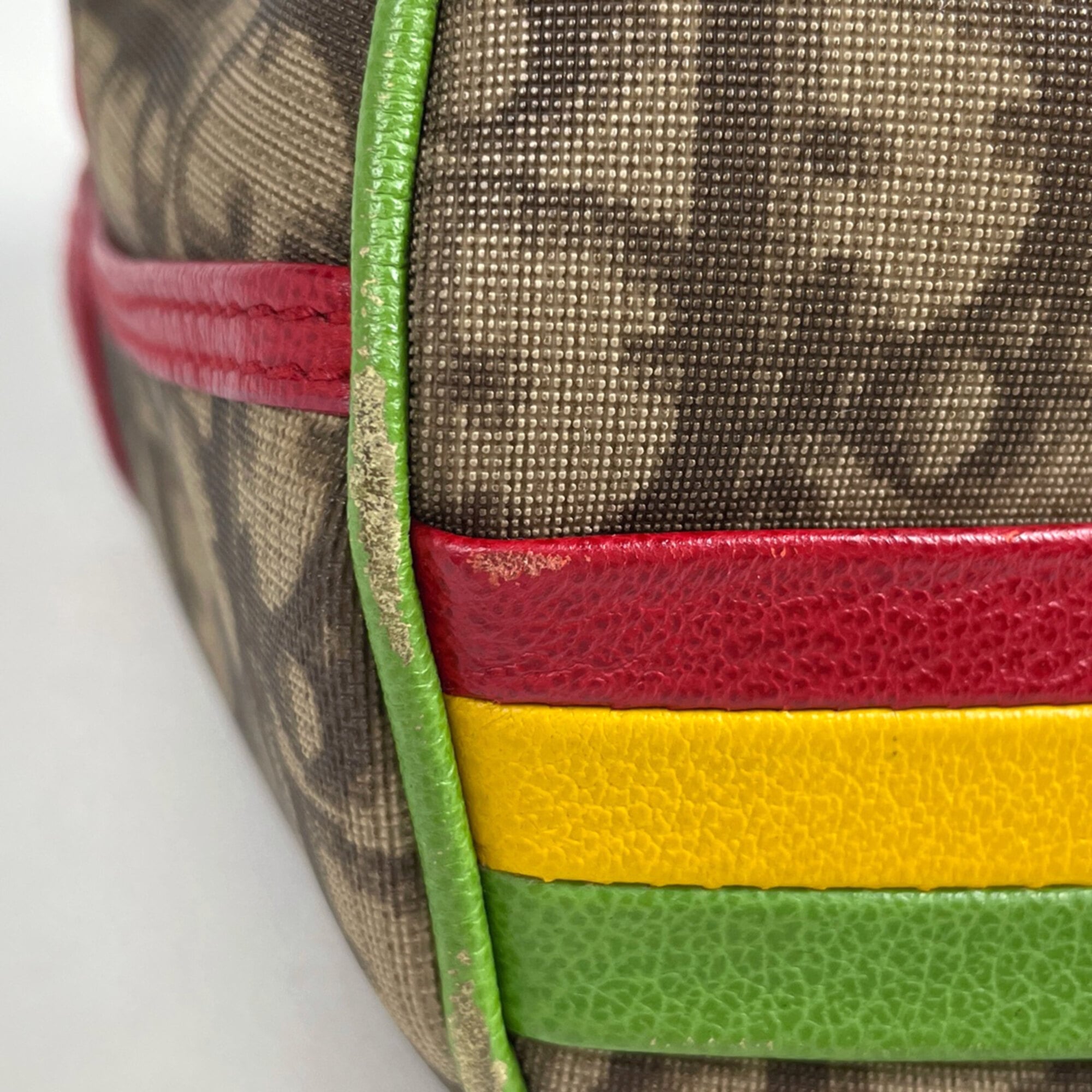 Christian Dior Trotter Beige Multi-Color Red Color Coated Canvas Leather Handbag (Pre-Owned)