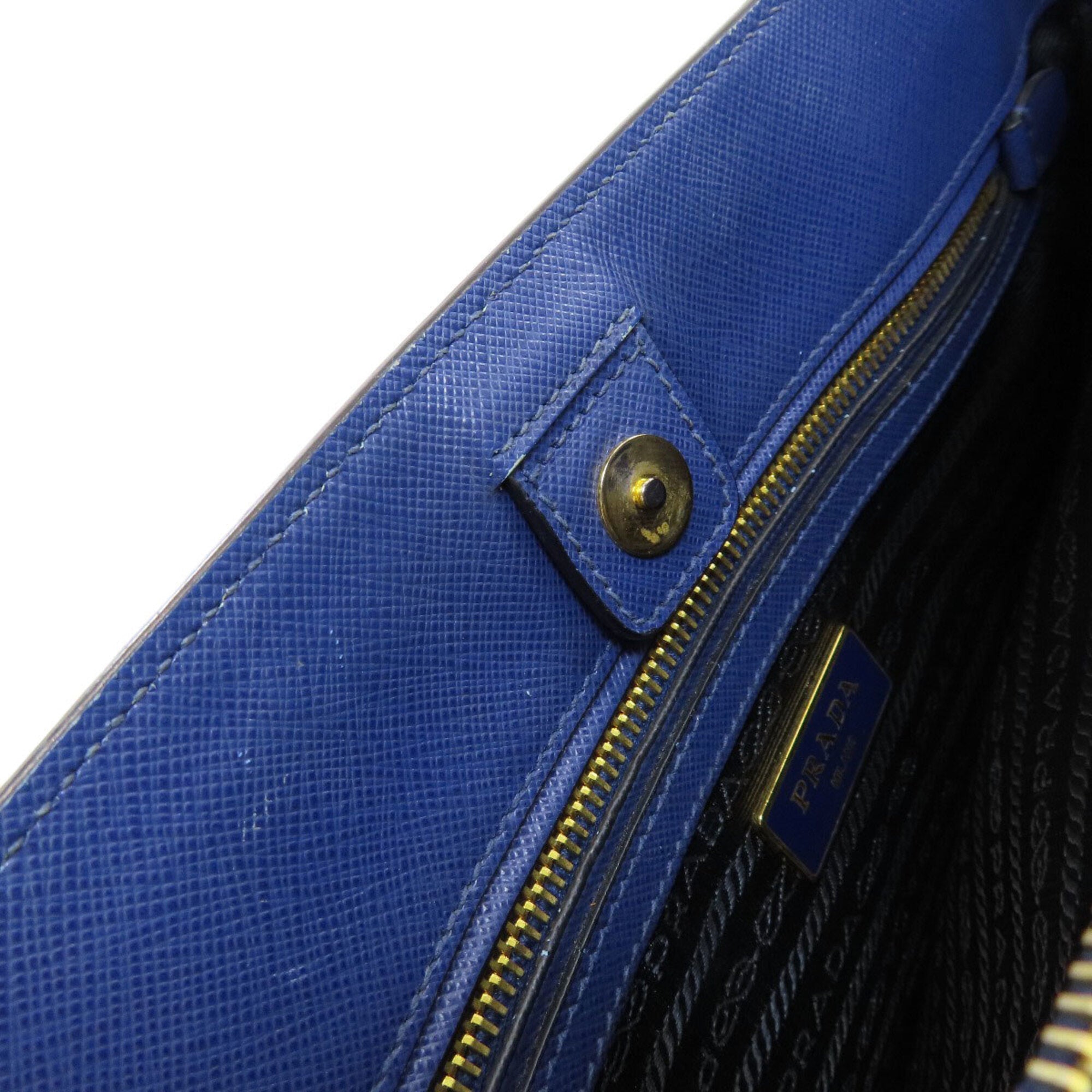 Prada Saffiano Black Blue Saffiano Tote Bag (Pre-Owned)