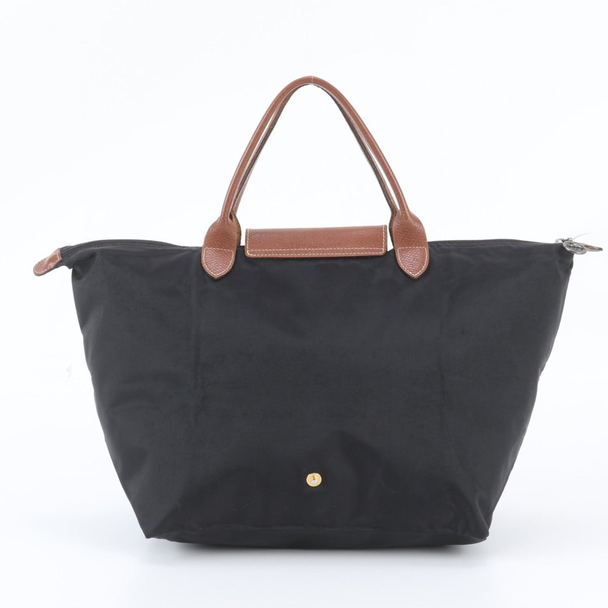 Longchamp Black Brown Leather Nylon Handbag Shoulder Bag Tote Bag (Pre-Owned)