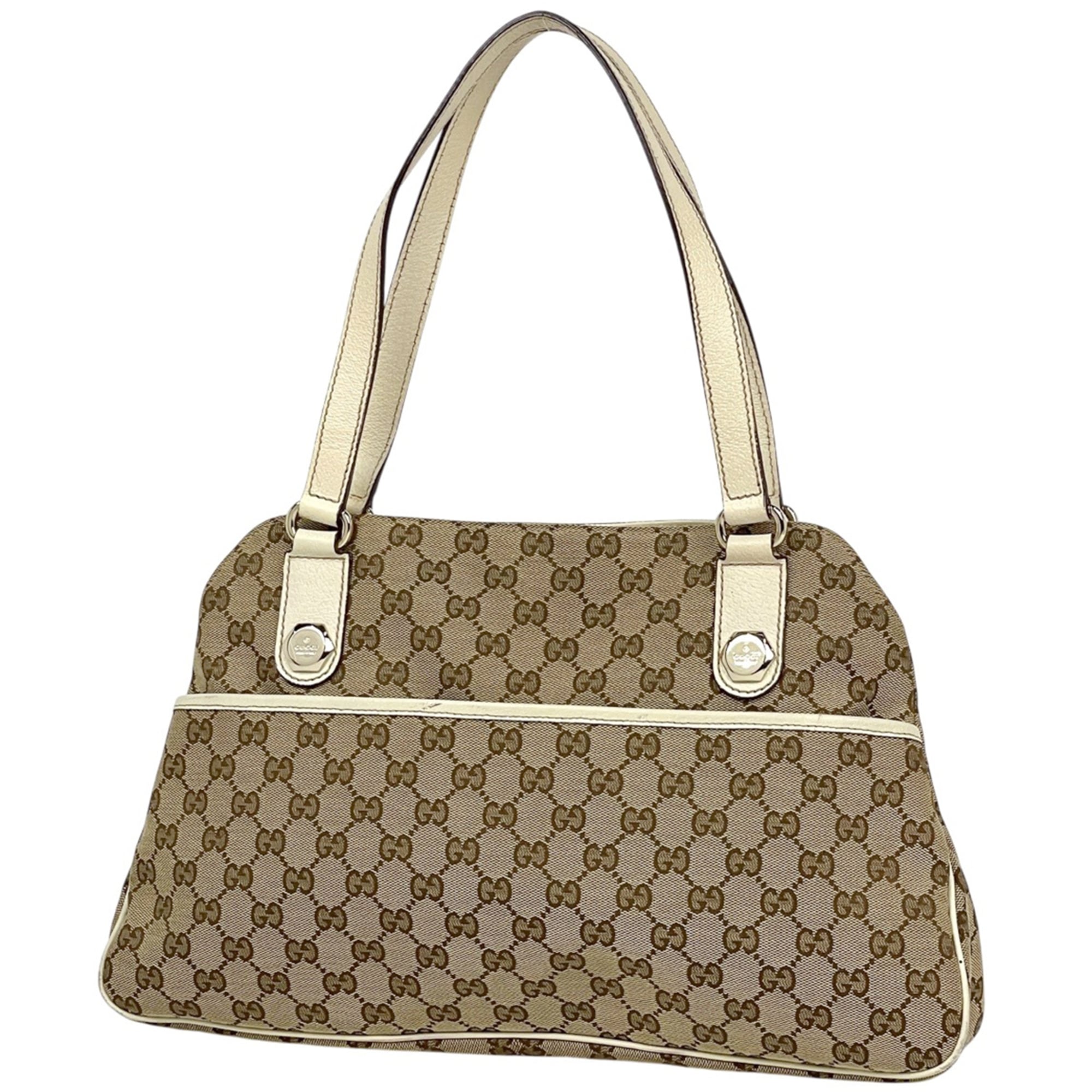 Gucci Beige Ivory Gg Canvas Leather Tote Bag (Pre-Owned)