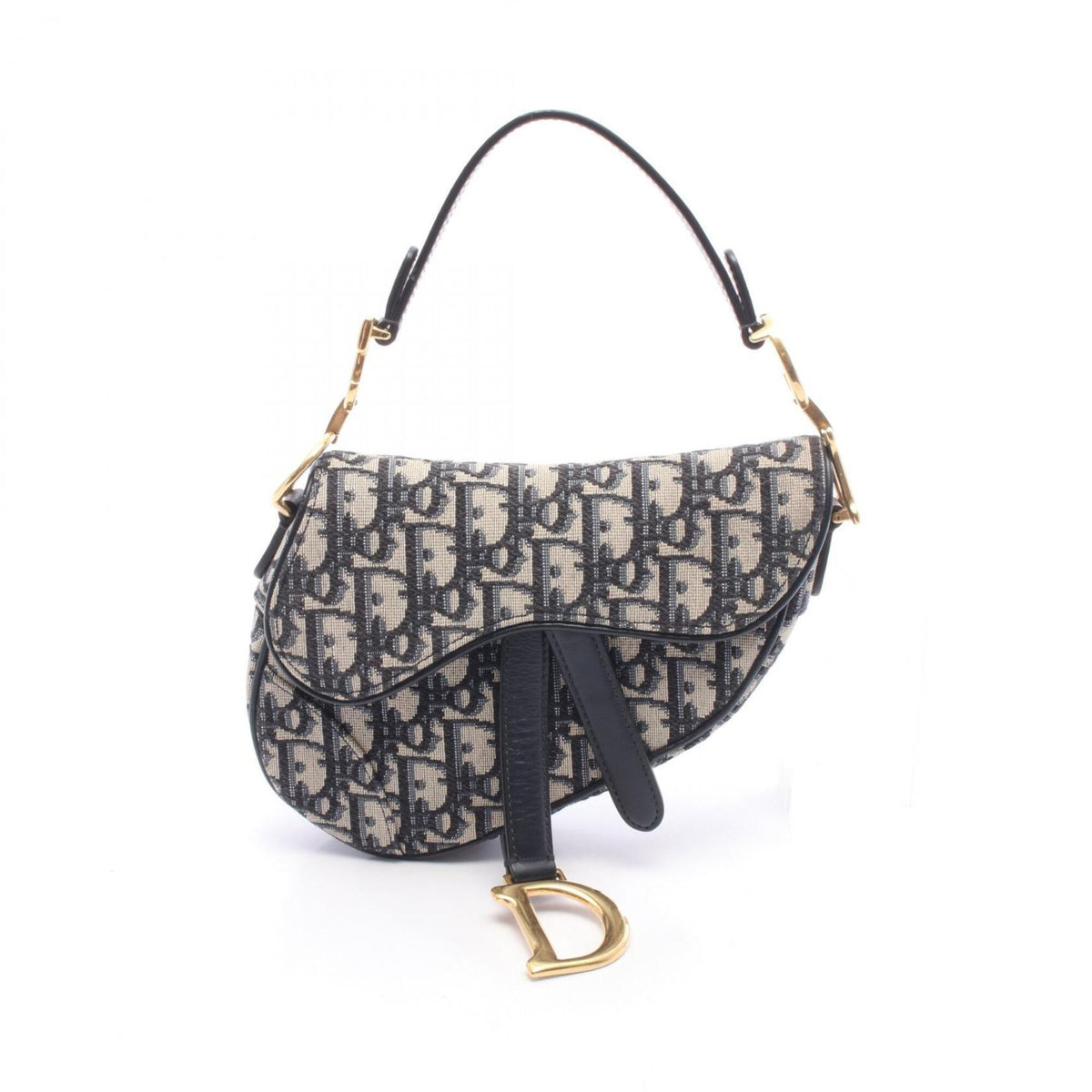 Christian Dior Beige Navy Canvas Leather Handbag Saddle Bag (Pre-Owned)