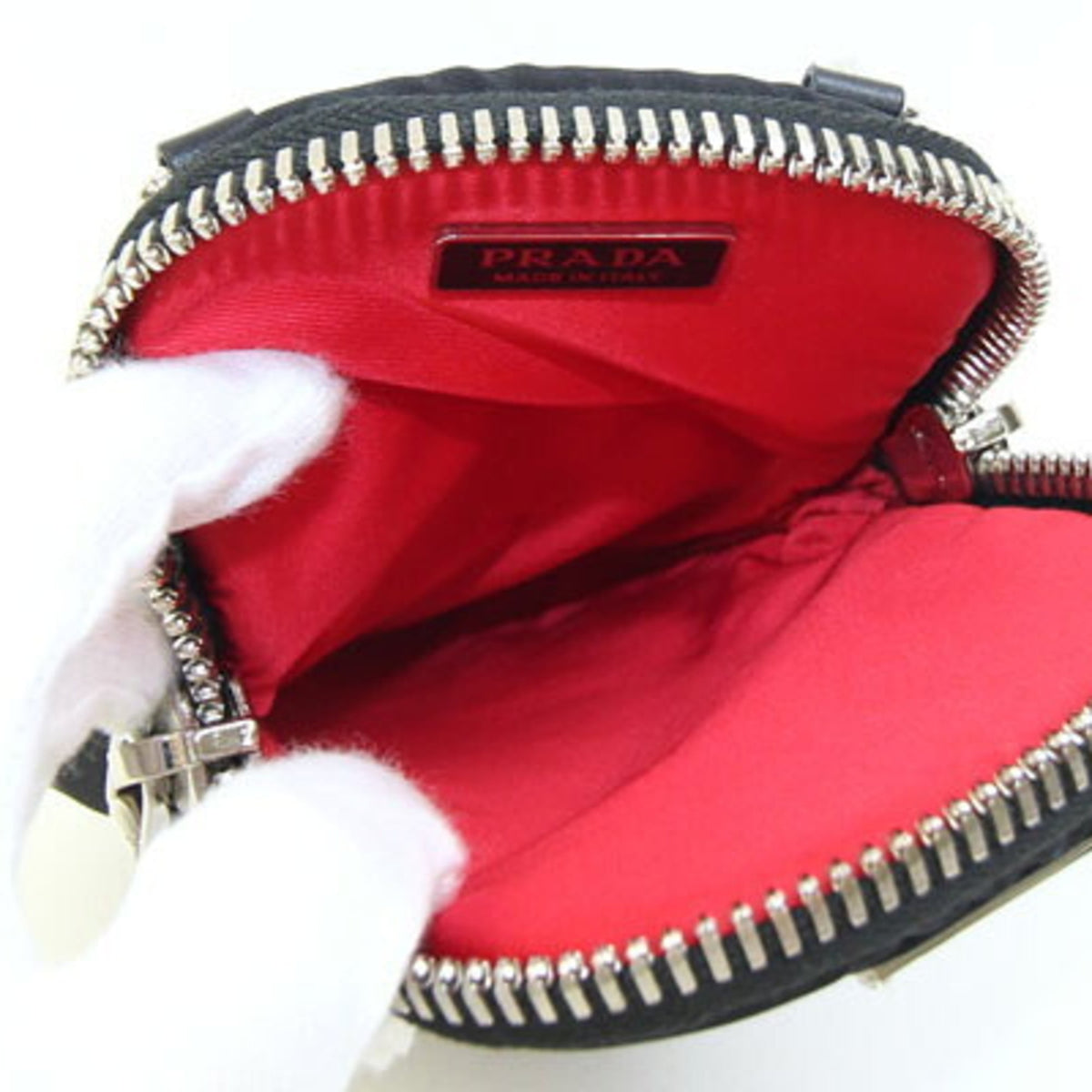 Prada Black Red Color Nylon Leather Pochette Shoulder Bag (Pre-Owned)