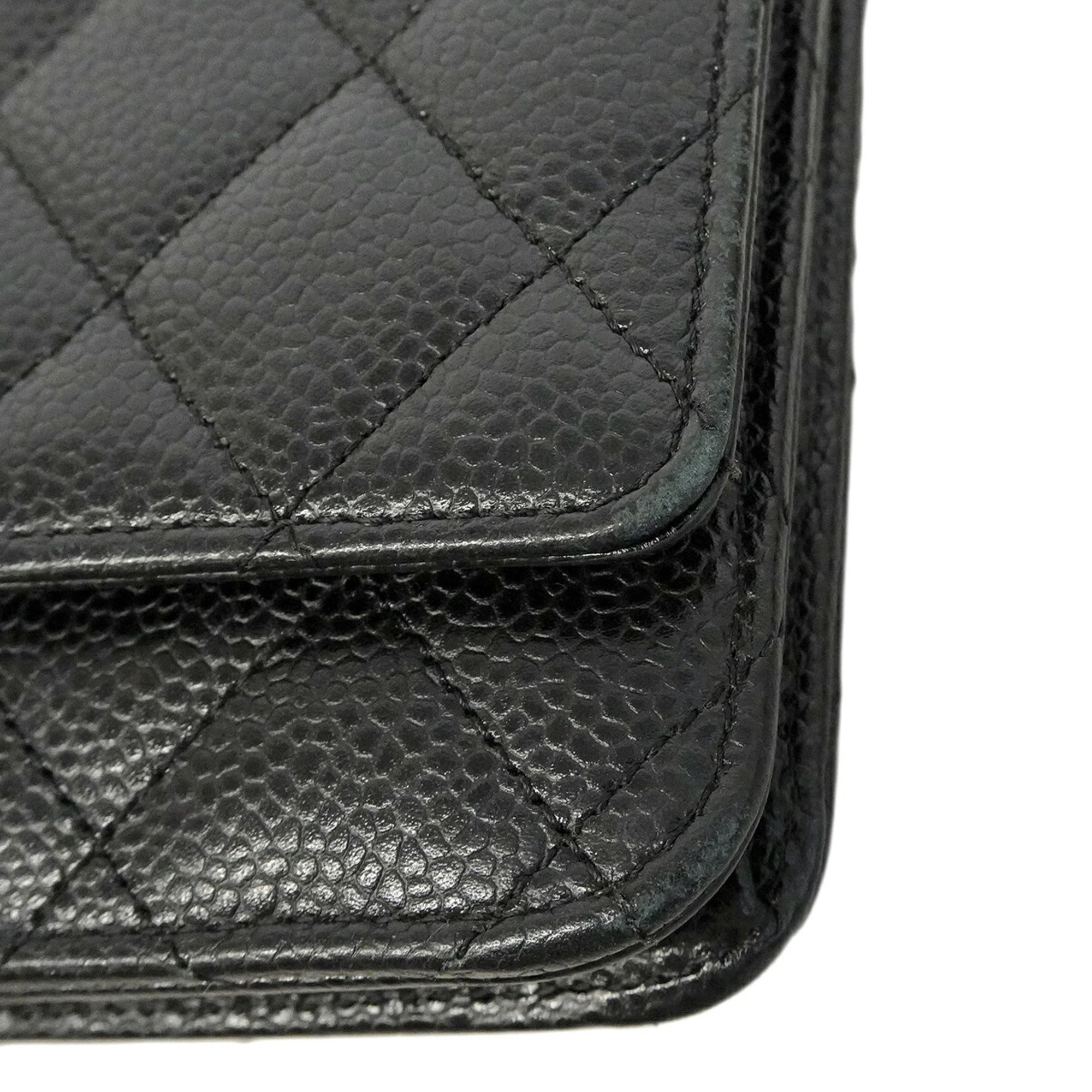 Chanel Black Grained Calfskin Chain/Shoulder Wallet (Pre-Owned)
